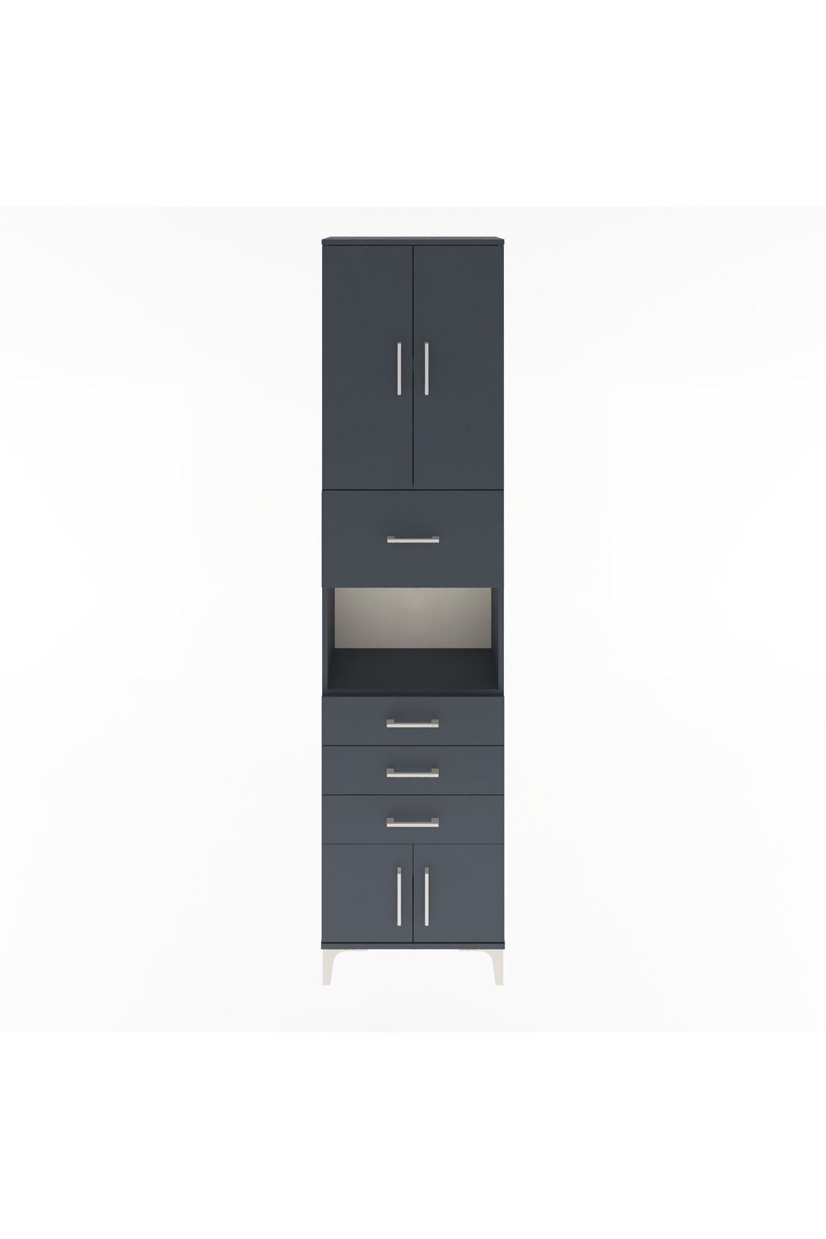 Arges Dolap 3 Raflı 4 Çekmeceli 4 Kapaklı 60x30x243 Antrasit-Antrasit
