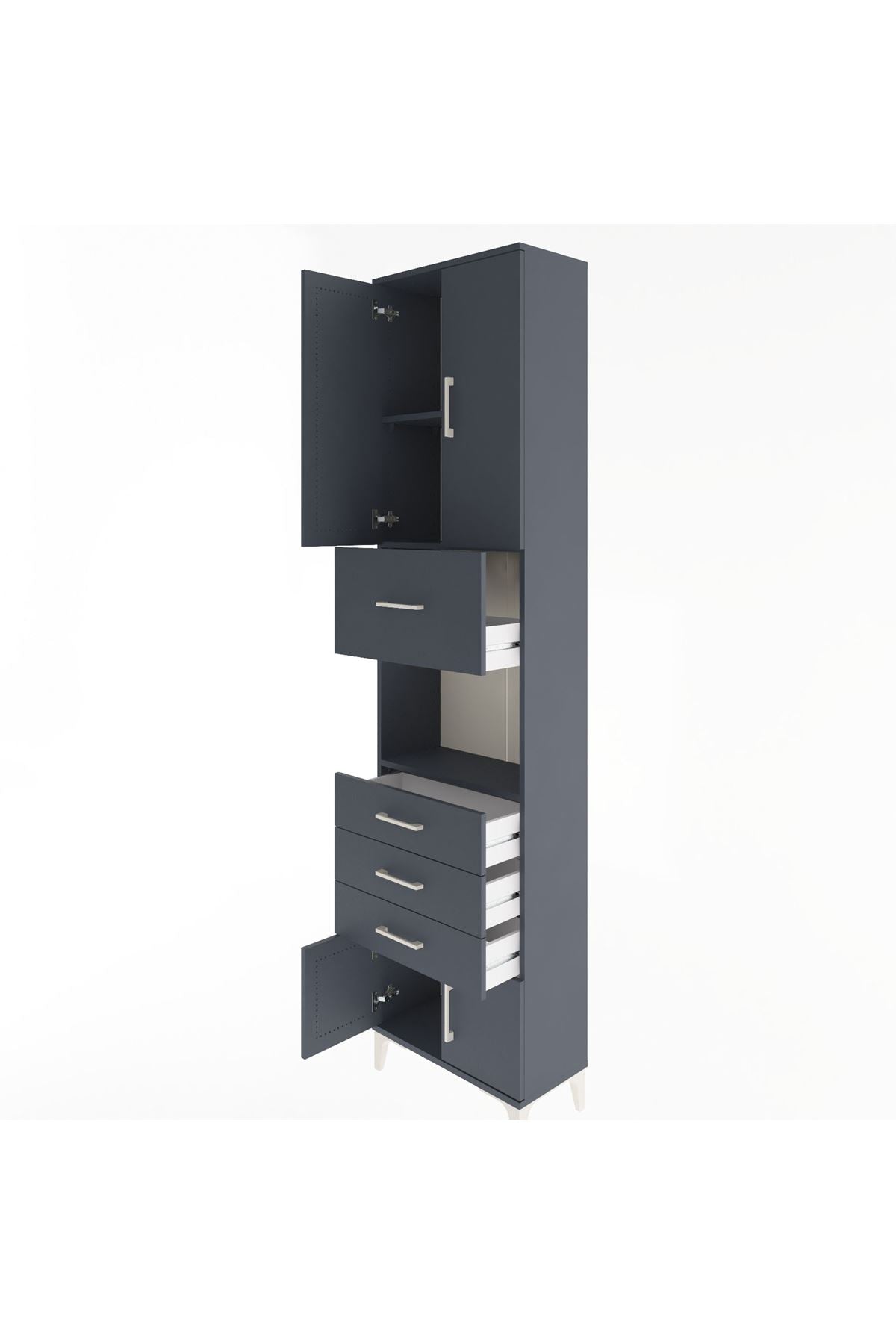 Arges Dolap 3 Raflı 4 Çekmeceli 4 Kapaklı 60x30x243 Antrasit-Antrasit