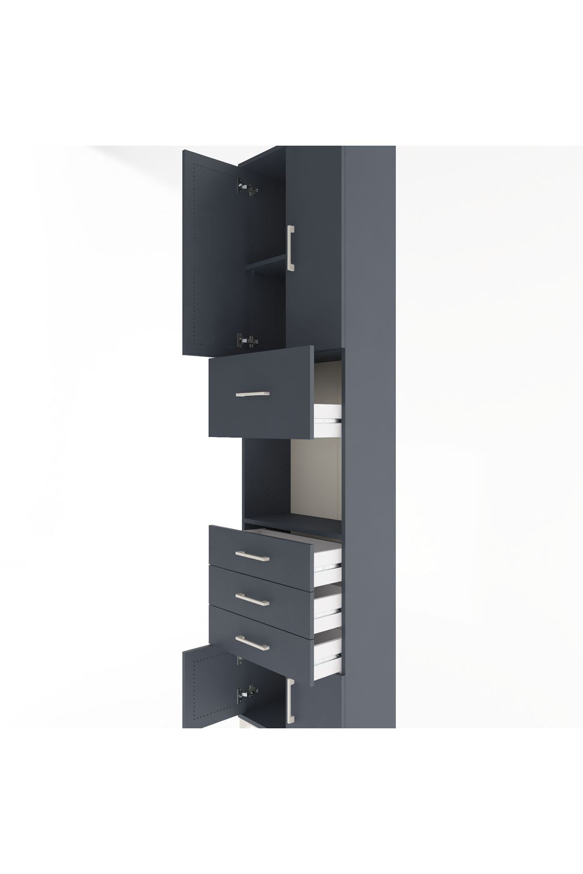 Arges Dolap 3 Raflı 4 Çekmeceli 4 Kapaklı 60x30x243 Antrasit-Antrasit