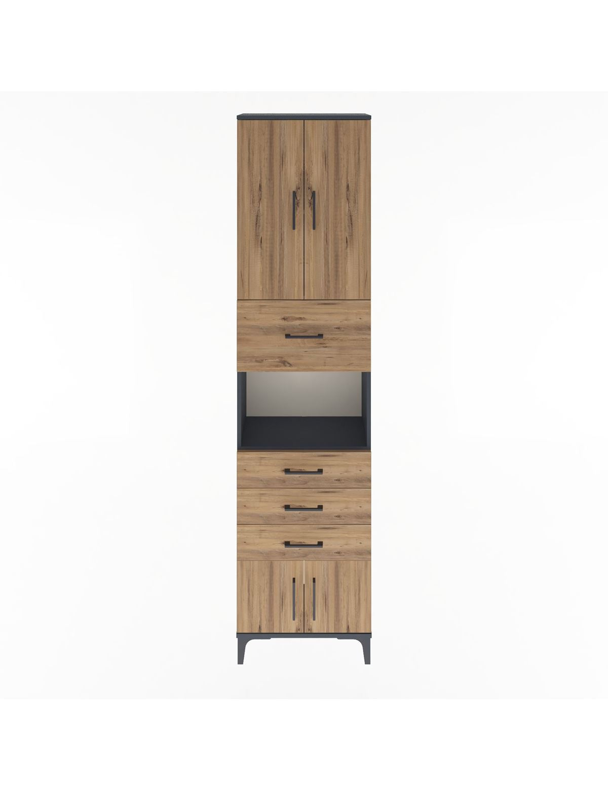 Arges Dolap 3 Raflı 4 Çekmeceli 4 Kapaklı 60x30x243 Antrasit-Çam