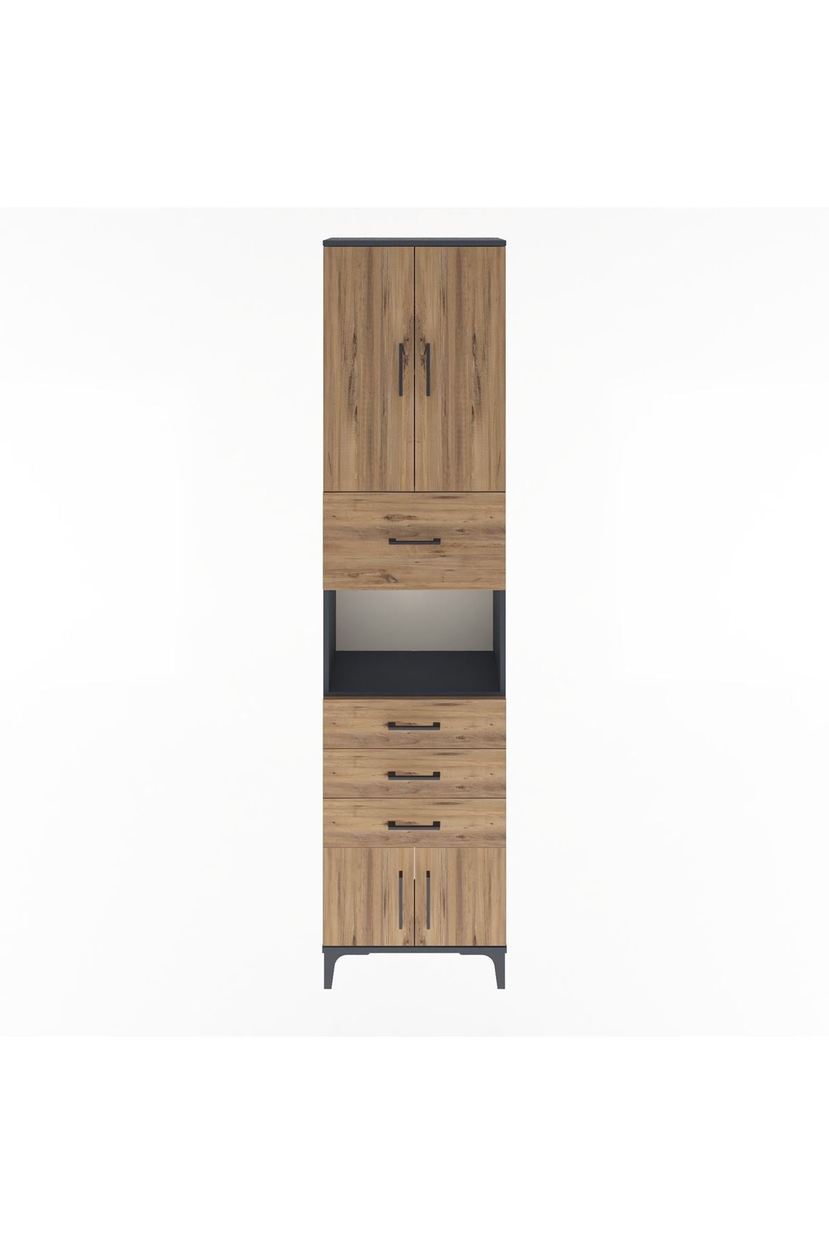 Arges Dolap 3 Raflı 4 Çekmeceli 4 Kapaklı 60x30x243 Antrasit-Çam