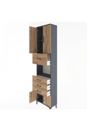 Arges Dolap 3 Raflı 4 Çekmeceli 4 Kapaklı 60x30x243 Antrasit-Çam