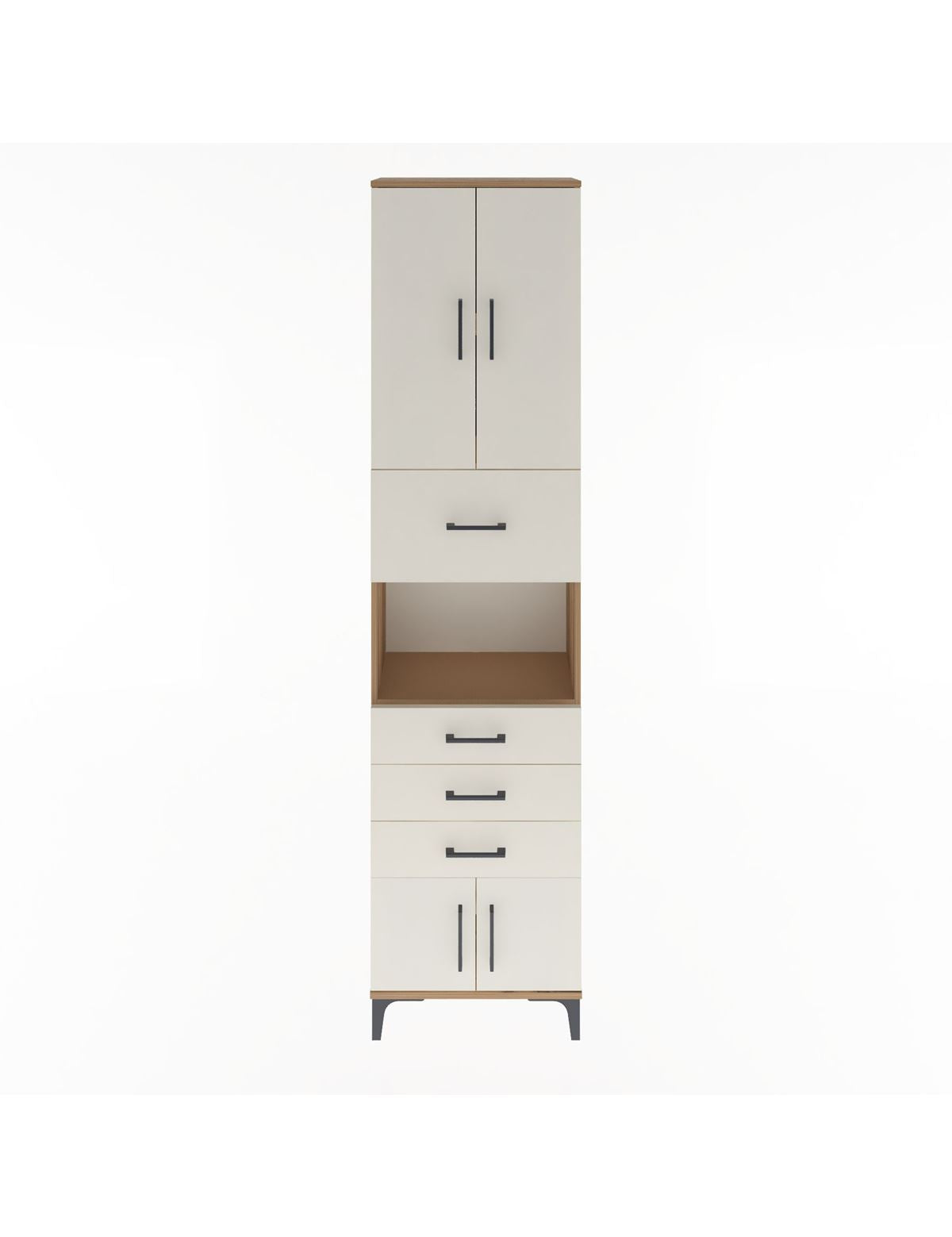 Arges Dolap 3 Raflı 4 Çekmeceli 4 Kapaklı 60x30x243 Çam-Aytaşı