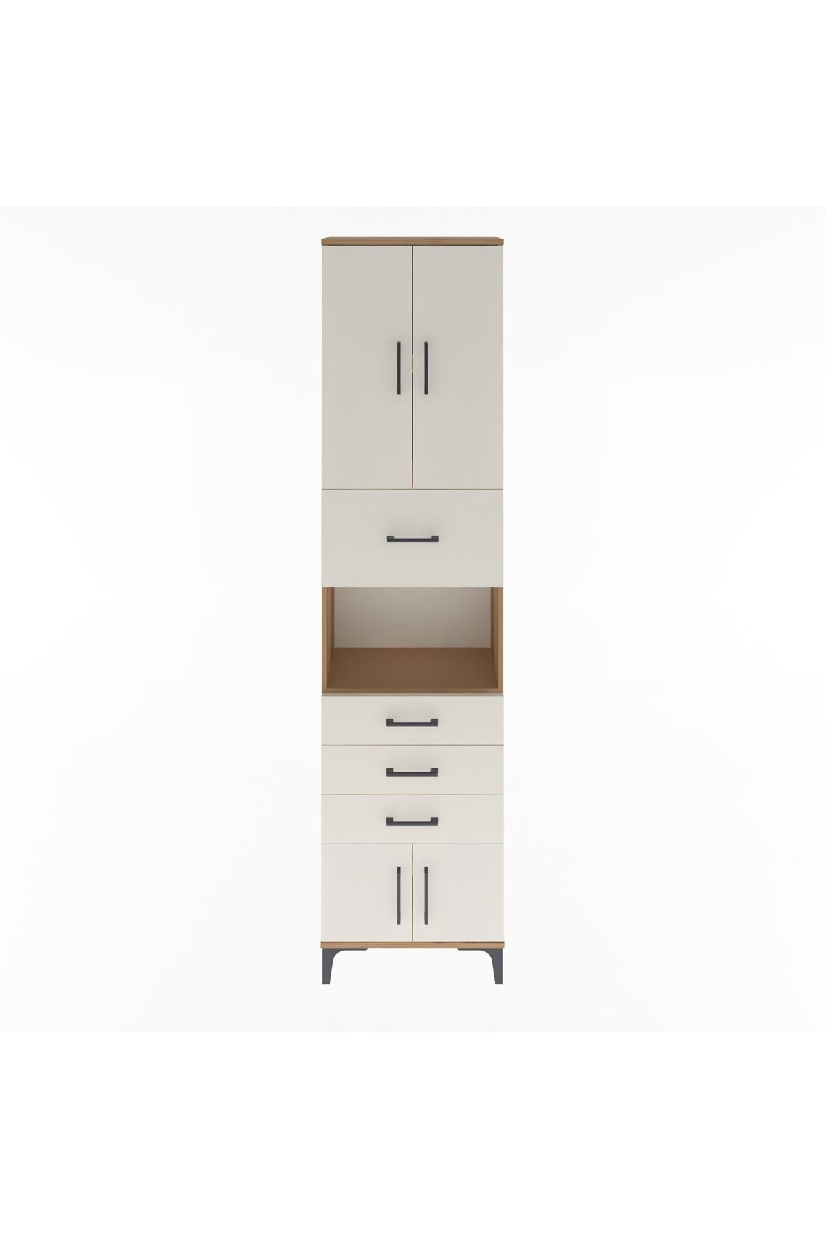 Arges Dolap 3 Raflı 4 Çekmeceli 4 Kapaklı 60x30x243 Çam-Aytaşı