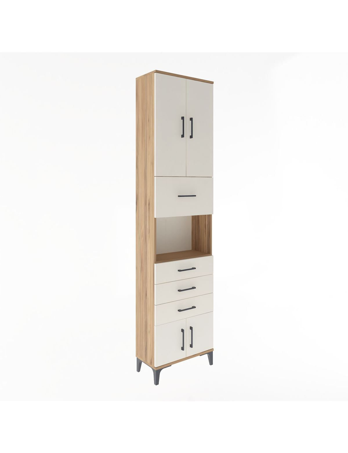 Arges Dolap 3 Raflı 4 Çekmeceli 4 Kapaklı 60x30x243 Çam-Aytaşı