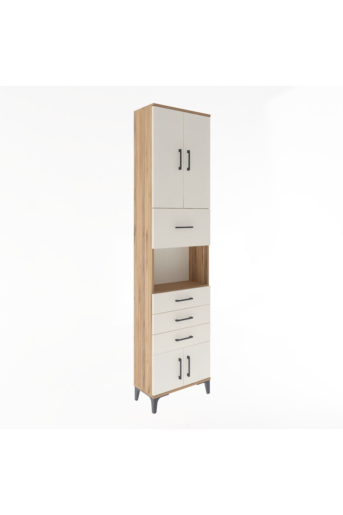 Arges Dolap 3 Raflı 4 Çekmeceli 4 Kapaklı 60x30x243 Çam-Aytaşı