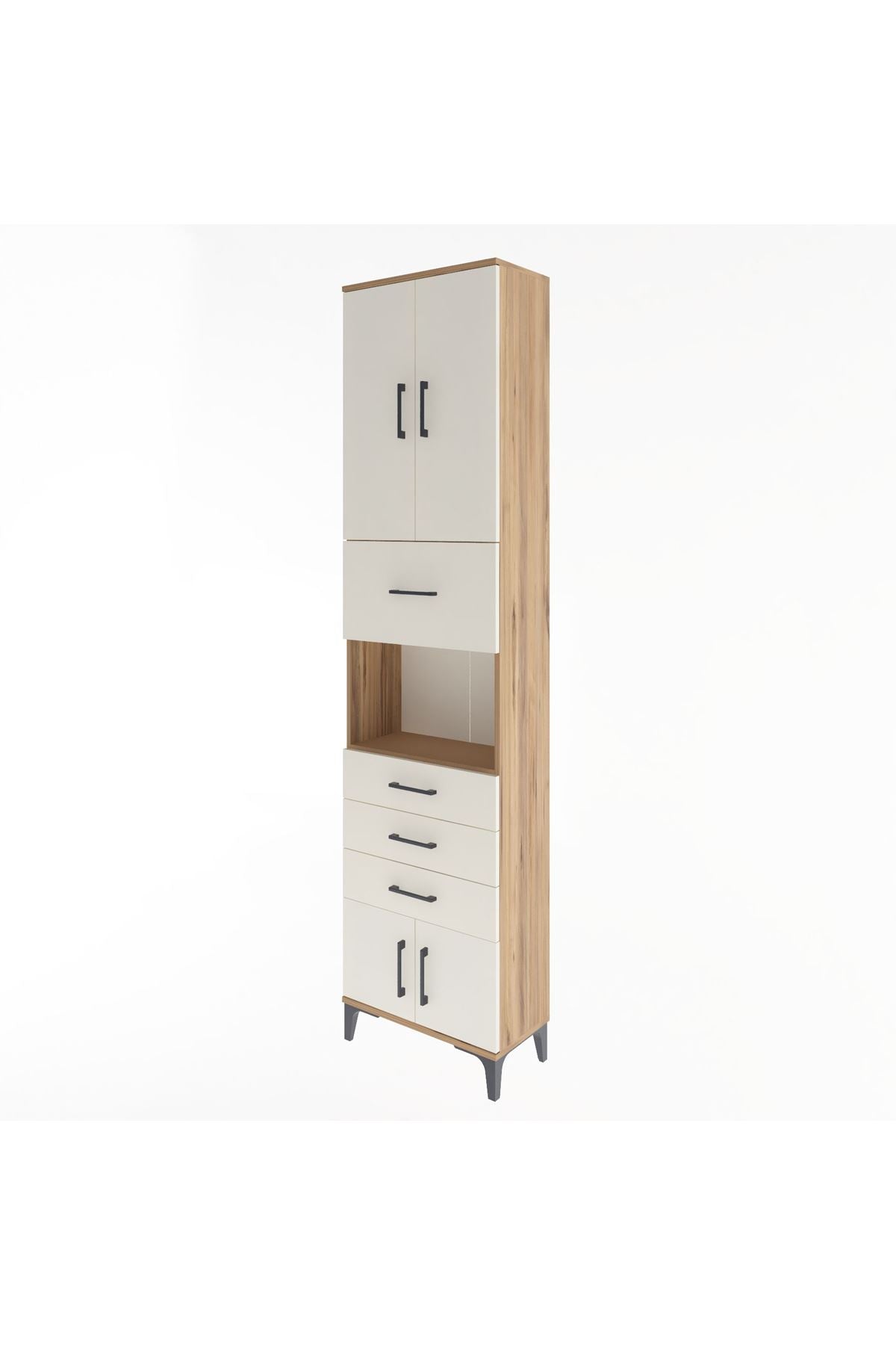 Arges Dolap 3 Raflı 4 Çekmeceli 4 Kapaklı 60x30x243 Çam-Aytaşı