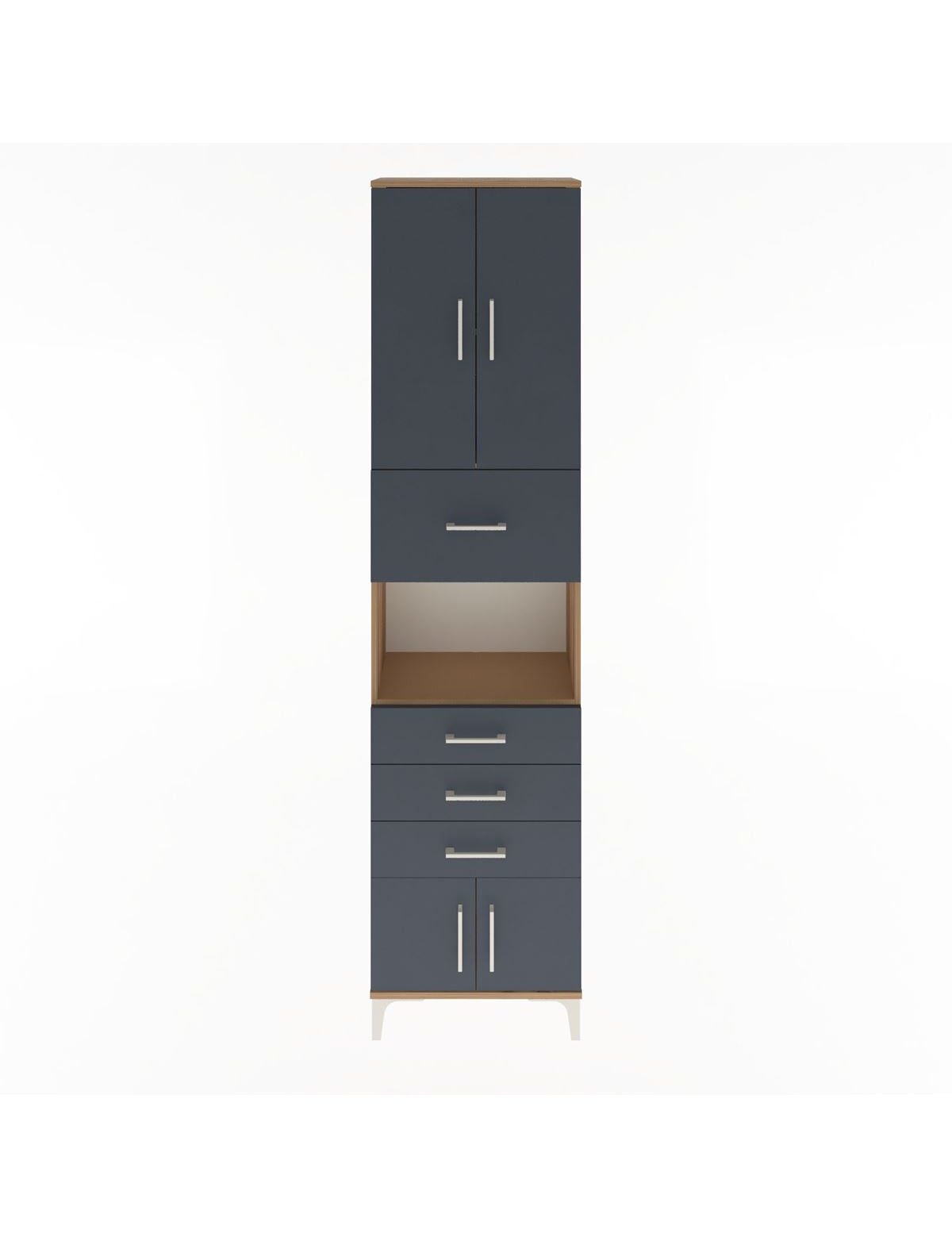 Arges Dolap 3 Raflı 4 Çekmeceli 4 Kapaklı 60x30x243 Çam-Antrasit