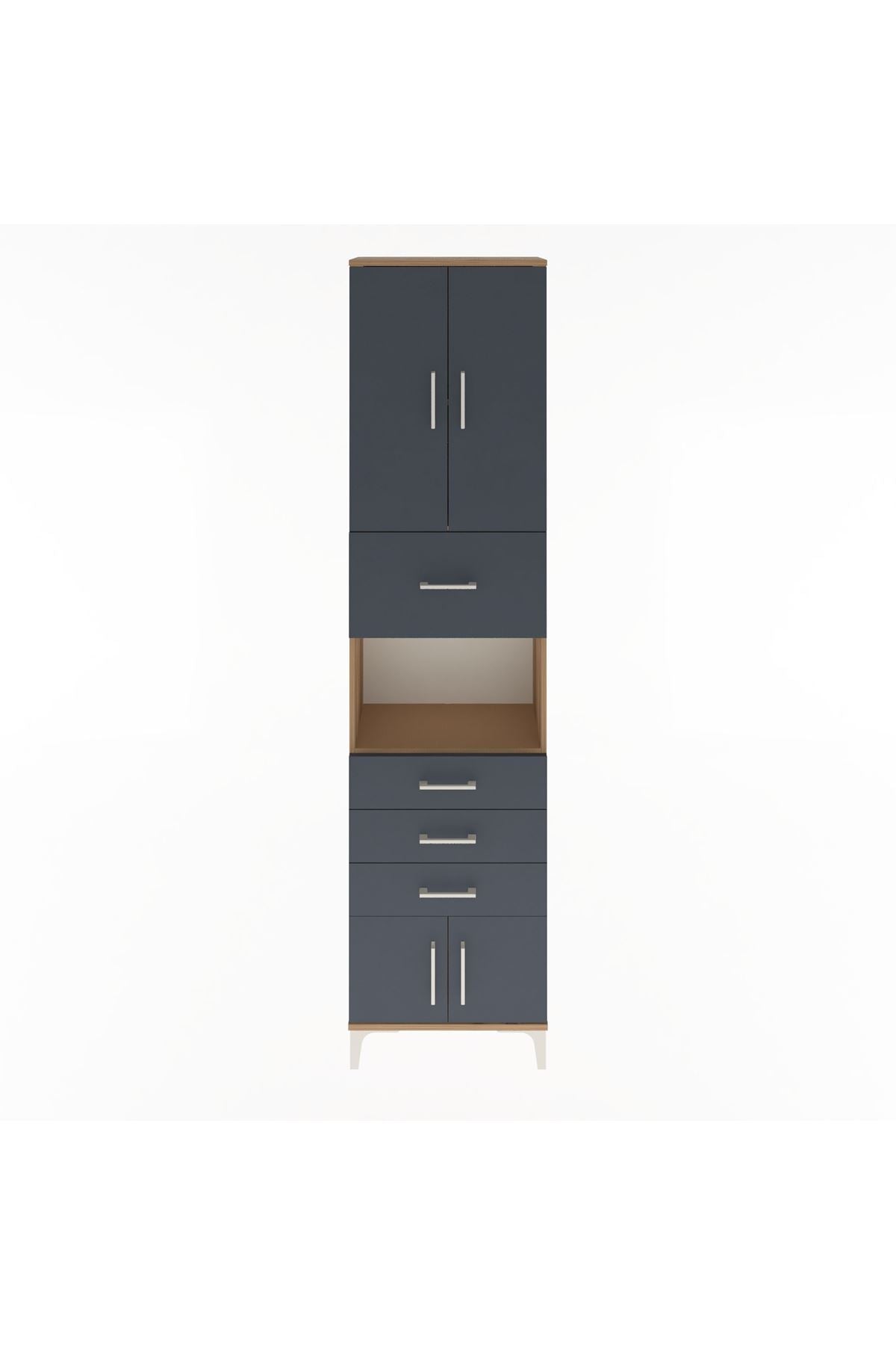 Arges Dolap 3 Raflı 4 Çekmeceli 4 Kapaklı 60x30x243 Çam-Antrasit