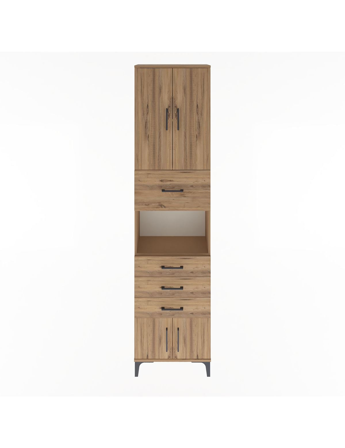 Arges Dolap 3 Raflı 4 Çekmeceli 4 Kapaklı 60x30x243 Çam-Çam