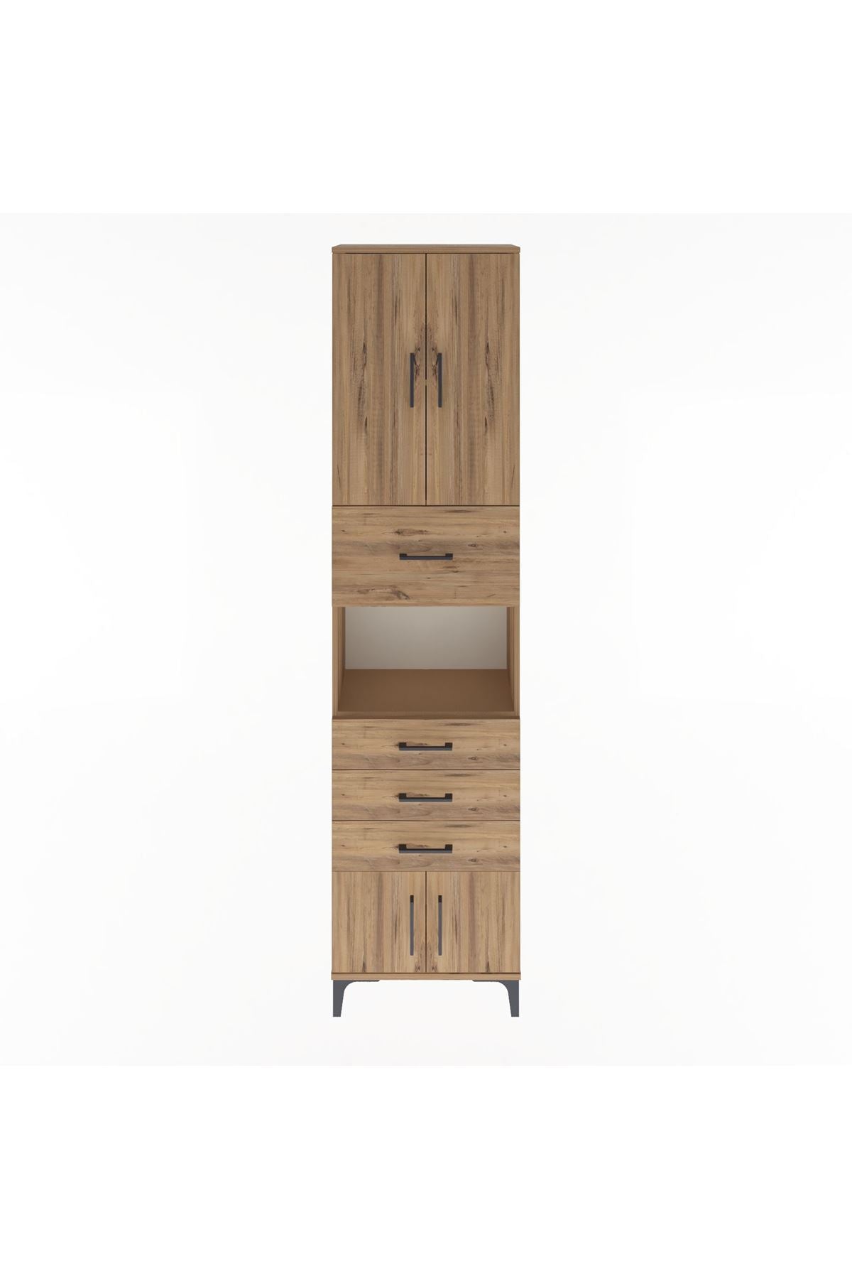 Arges Dolap 3 Raflı 4 Çekmeceli 4 Kapaklı 60x30x243 Çam-Çam