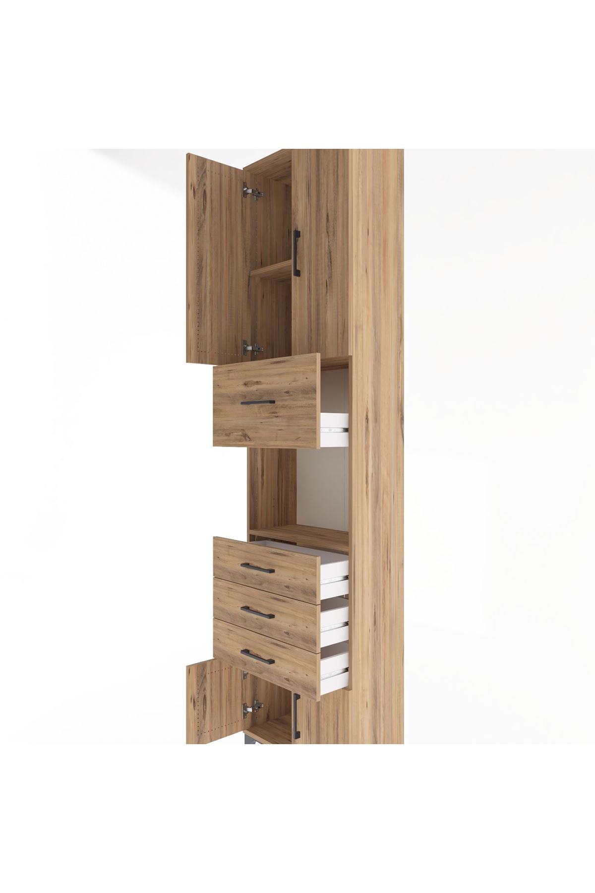 Arges Dolap 3 Raflı 4 Çekmeceli 4 Kapaklı 60x30x243 Çam-Çam