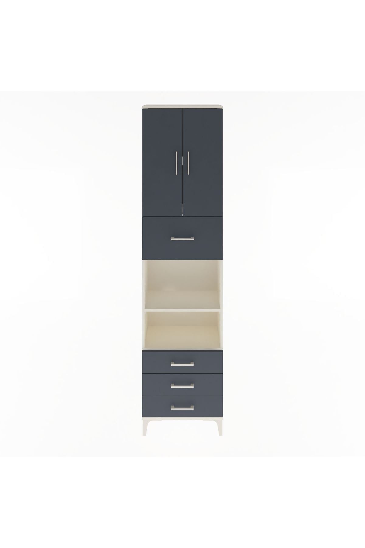 Arges Dolap 4 Raflı 4 Çekmeceli 2 Kapaklı 60x30x243 Aytaşı-Antrasit