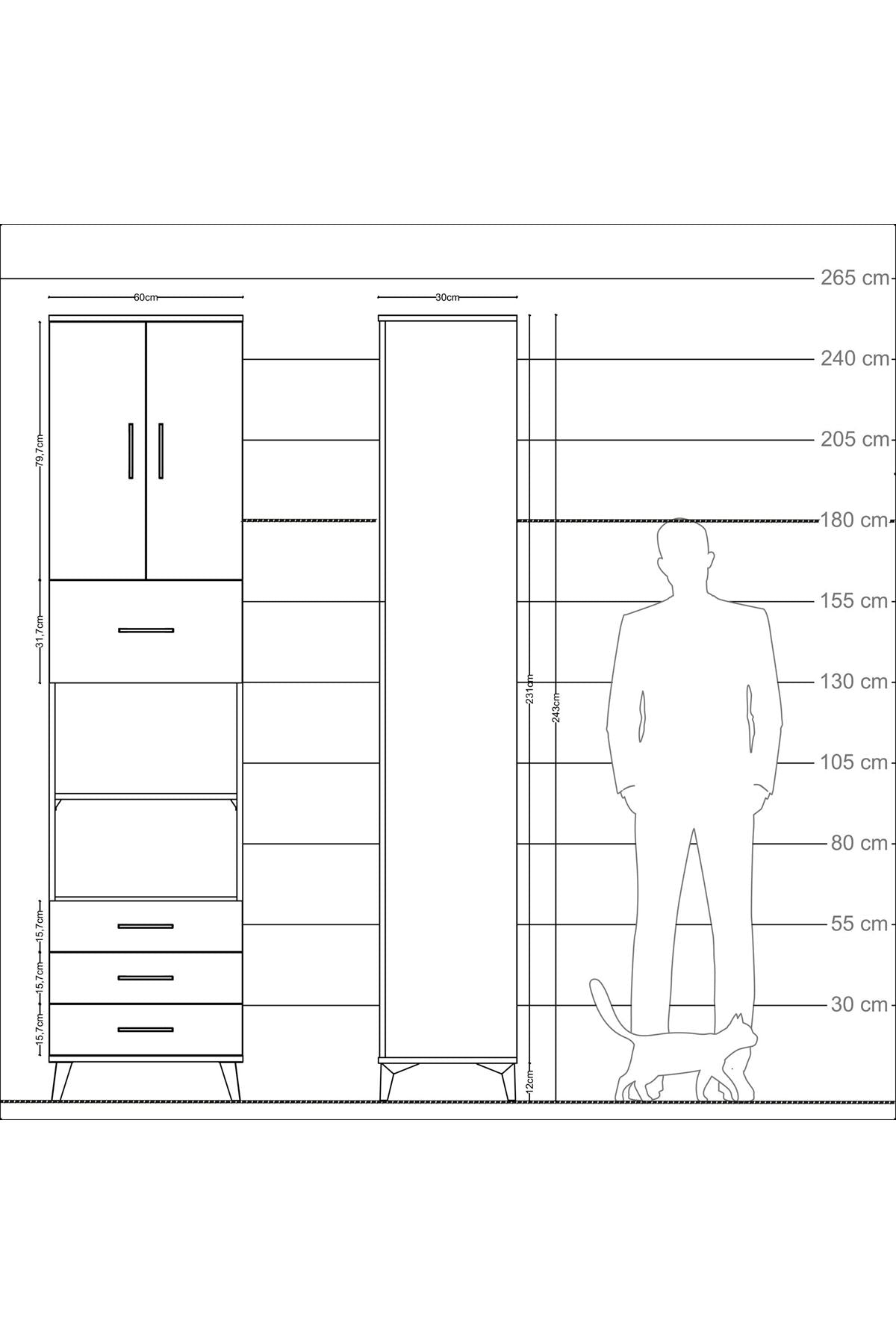 Arges Dolap 4 Raflı 4 Çekmeceli 2 Kapaklı 60x30x243 Aytaşı-Aytaşı