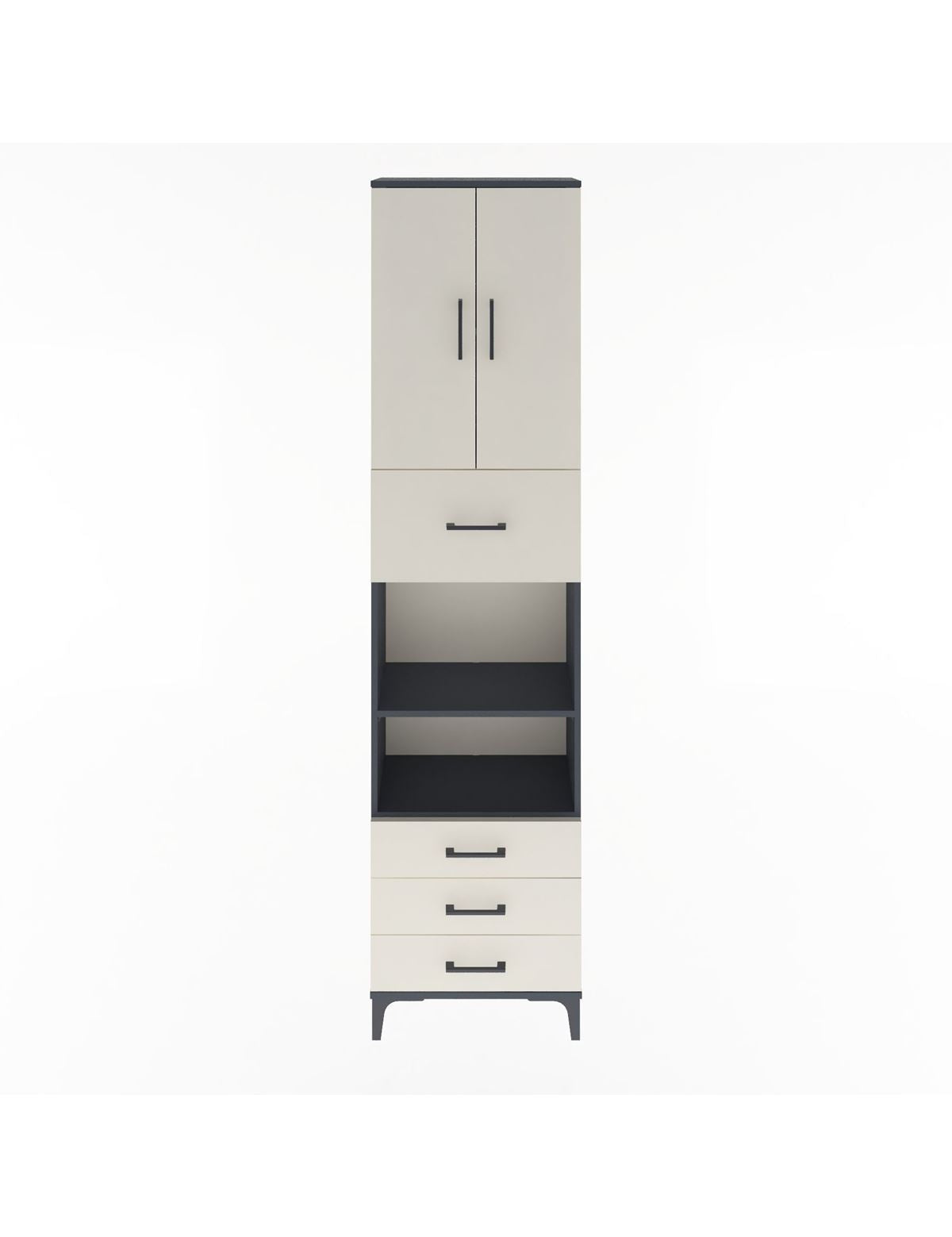 Arges Dolap 4 Raflı 4 Çekmeceli 2 Kapaklı 60x30x243 Antrasit-Aytaşı