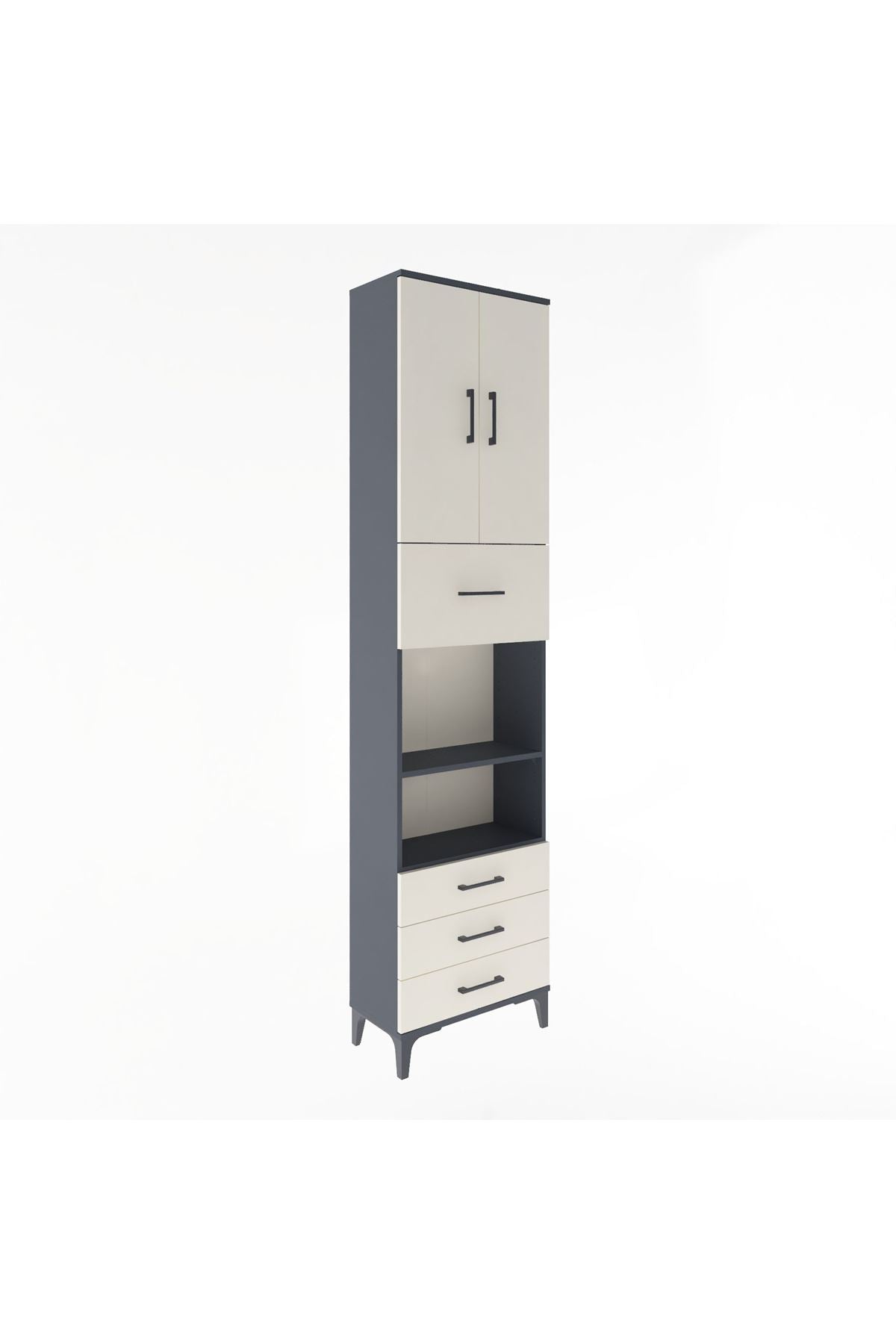 Arges Dolap 4 Raflı 4 Çekmeceli 2 Kapaklı 60x30x243 Antrasit-Aytaşı
