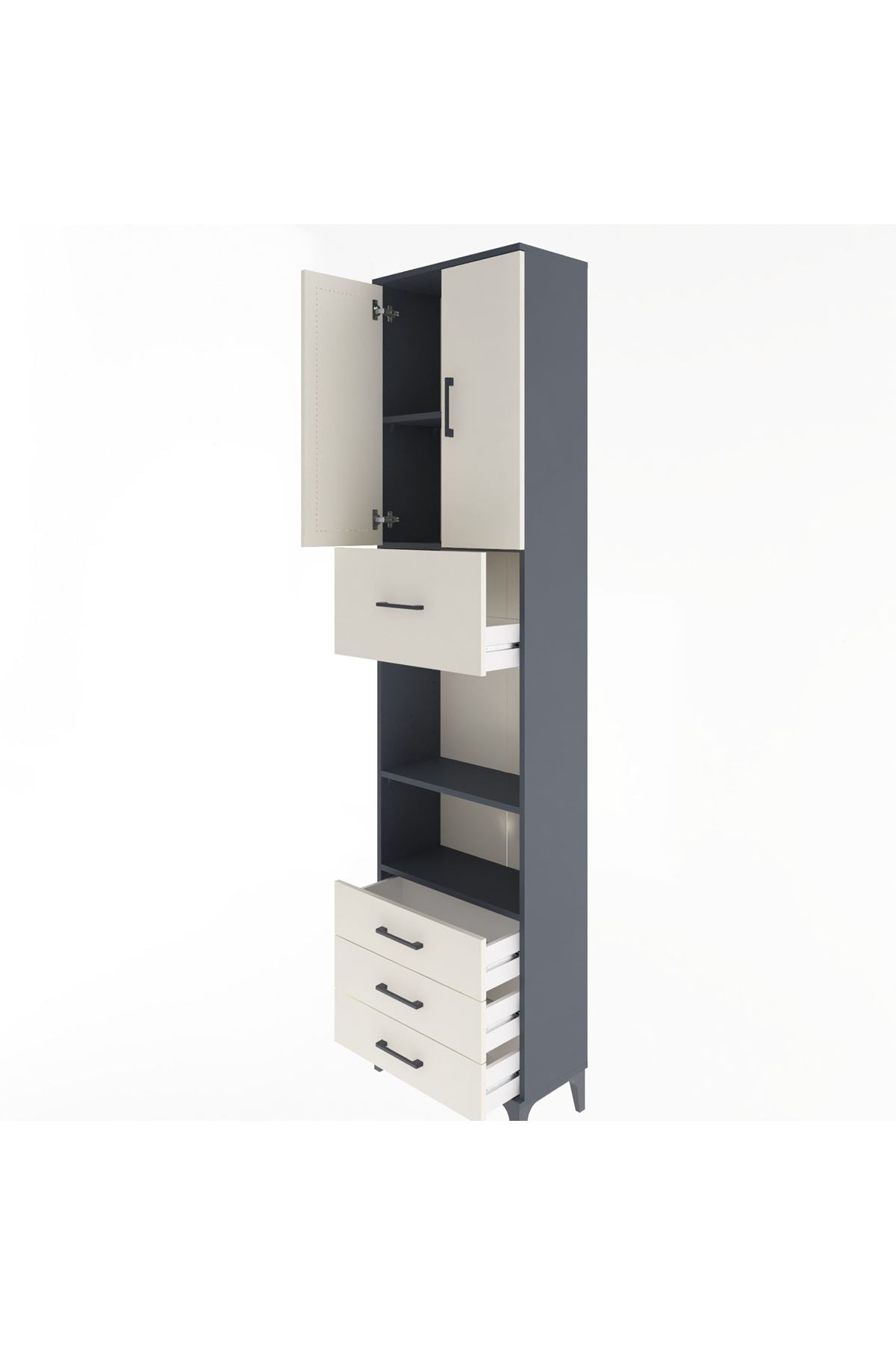 Arges Dolap 4 Raflı 4 Çekmeceli 2 Kapaklı 60x30x243 Antrasit-Aytaşı
