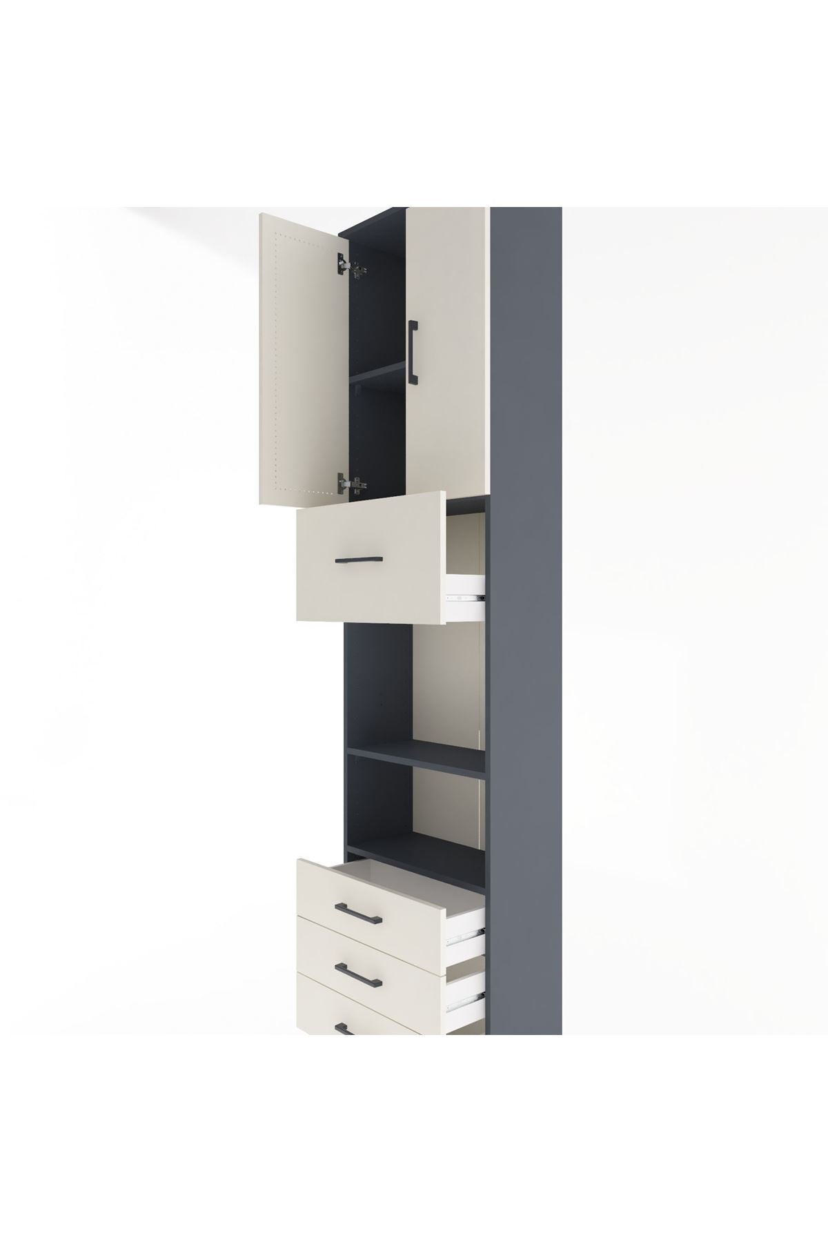 Arges Dolap 4 Raflı 4 Çekmeceli 2 Kapaklı 60x30x243 Antrasit-Aytaşı