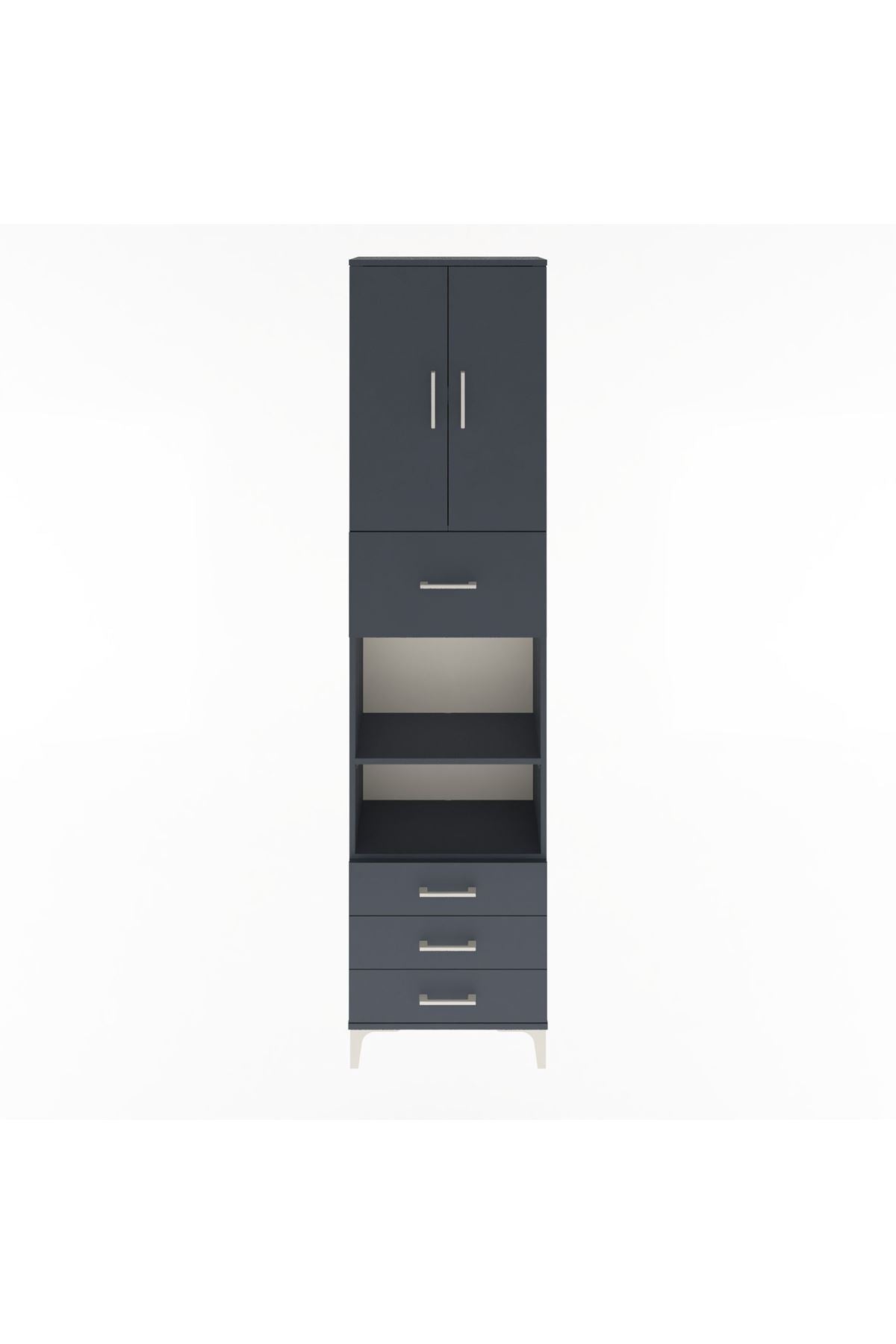Arges Dolap 4 Raflı 4 Çekmeceli 2 Kapaklı 60x30x243 Antrasit-Antrasit