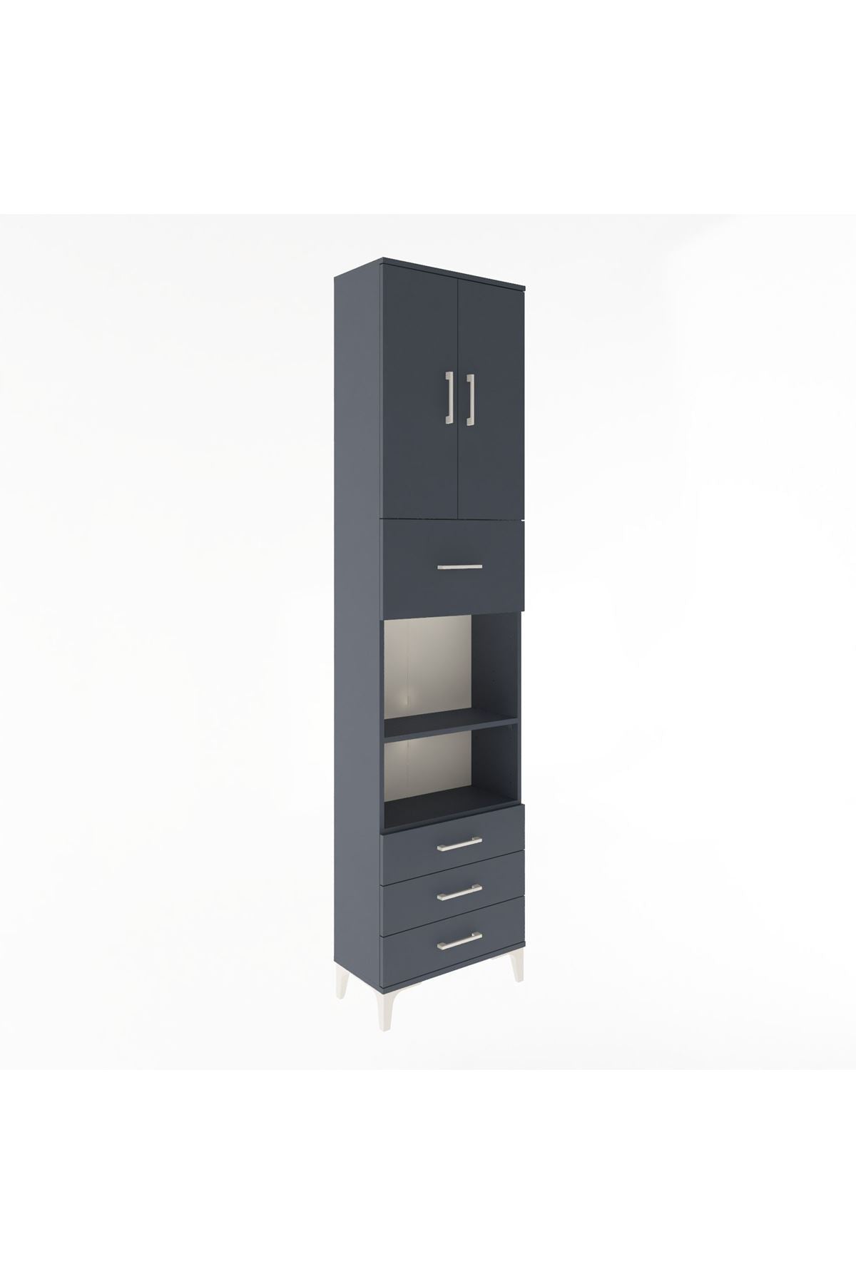 Arges Dolap 4 Raflı 4 Çekmeceli 2 Kapaklı 60x30x243 Antrasit-Antrasit