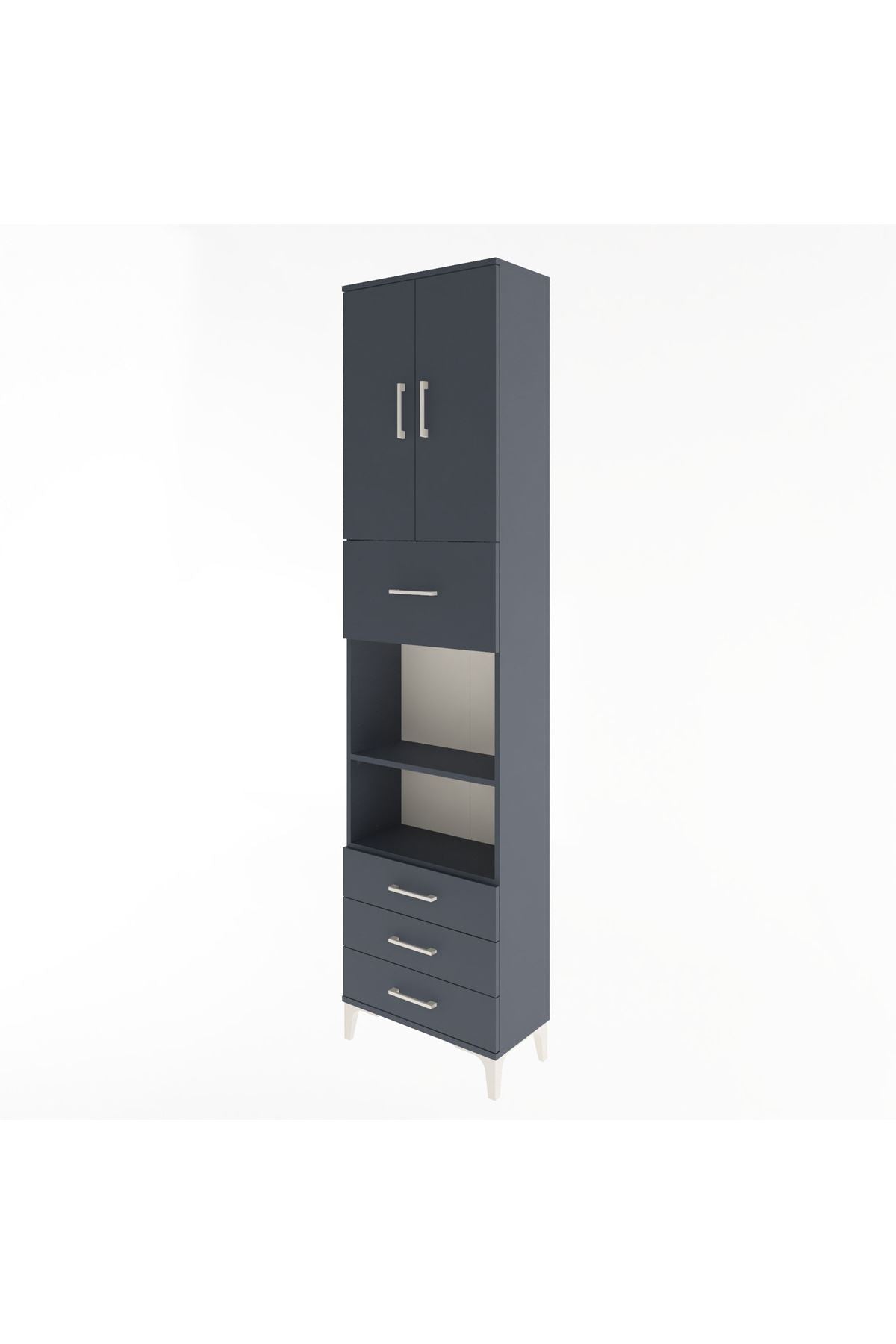Arges Dolap 4 Raflı 4 Çekmeceli 2 Kapaklı 60x30x243 Antrasit-Antrasit