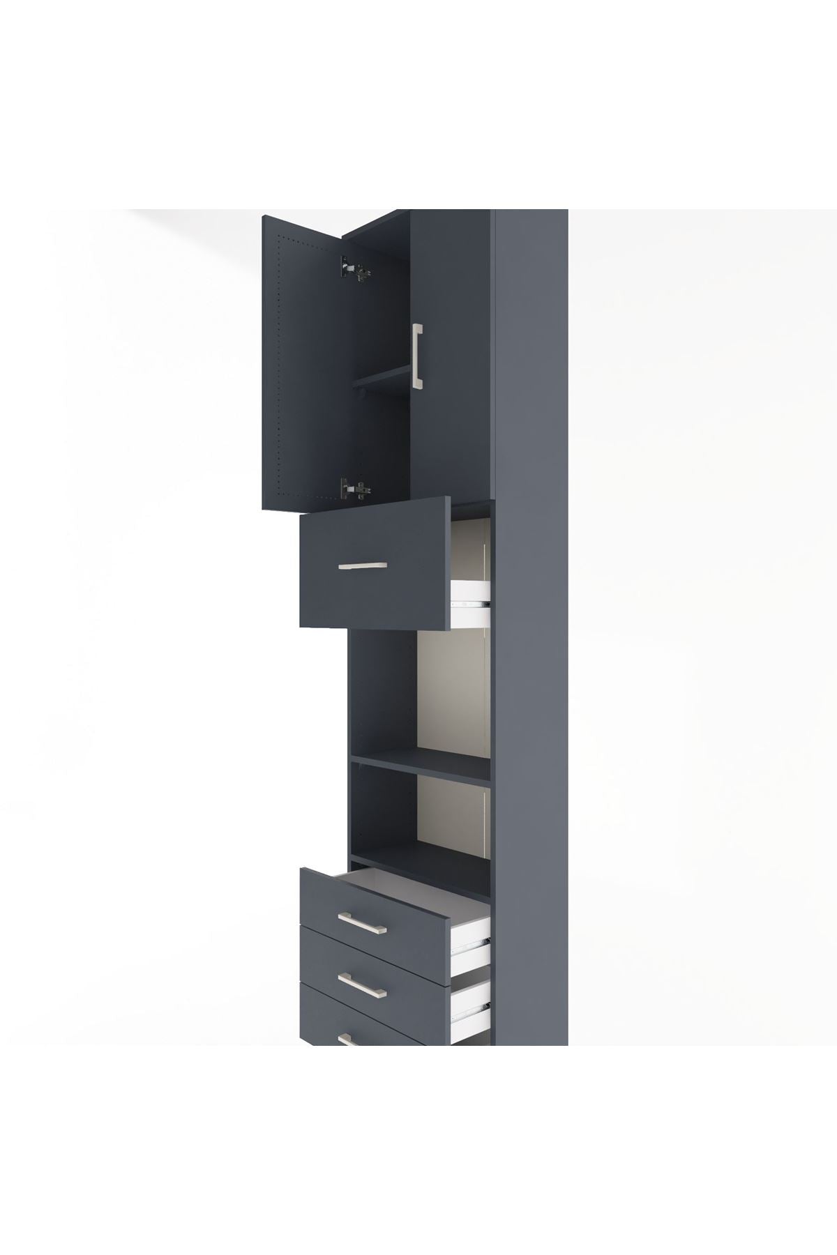 Arges Dolap 4 Raflı 4 Çekmeceli 2 Kapaklı 60x30x243 Antrasit-Antrasit