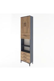 Arges Dolap 4 Raflı 4 Çekmeceli 2 Kapaklı 60x30x243 Antrasit-Çam