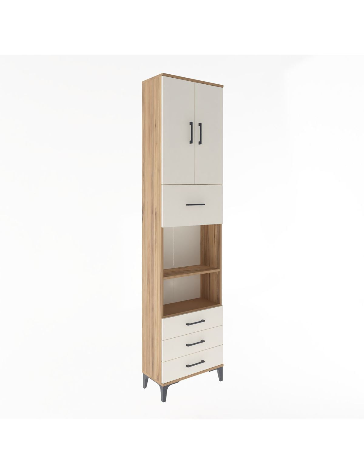 Arges Dolap 4 Raflı 4 Çekmeceli 2 Kapaklı 60x30x243 Çam-Aytaşı