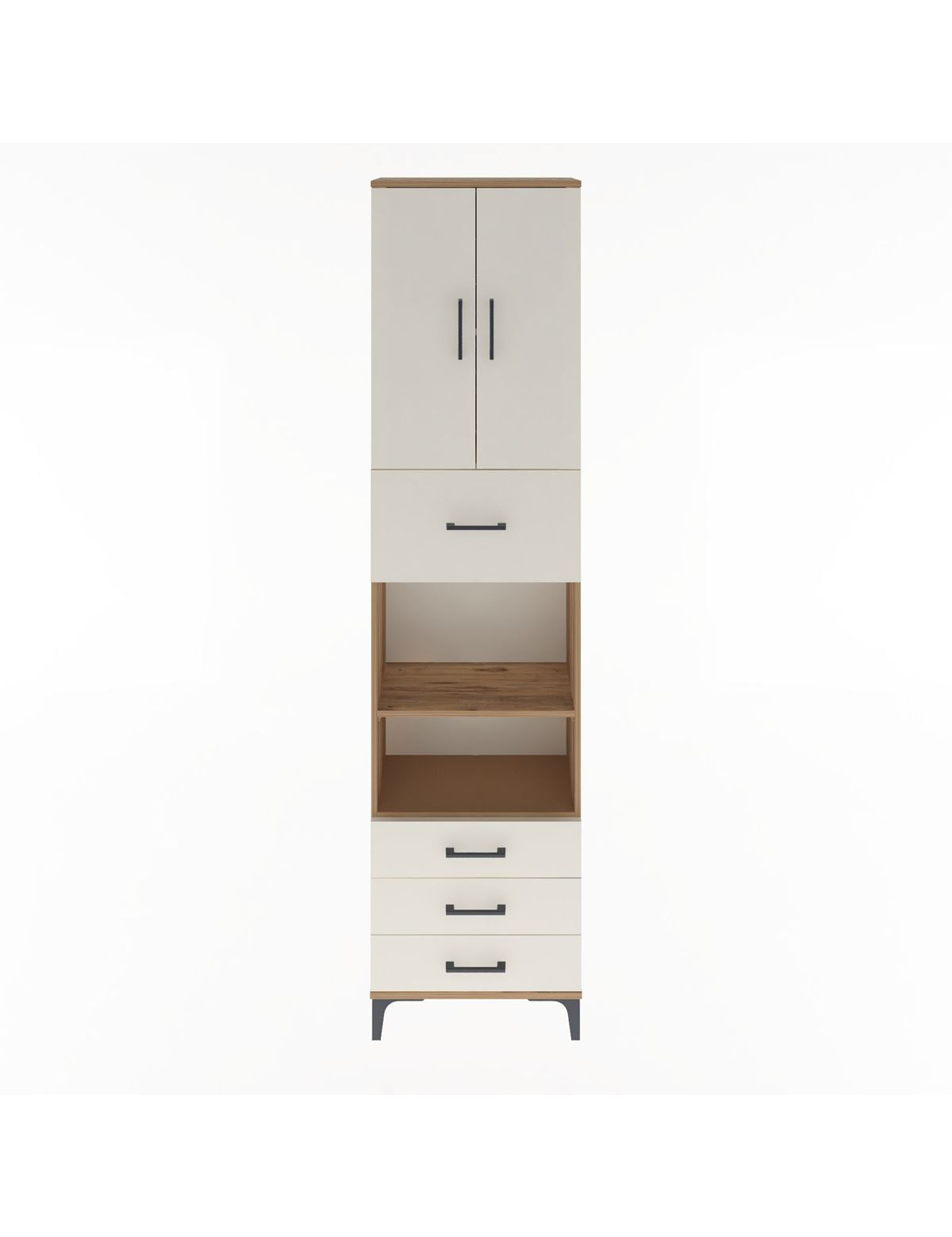 Arges Dolap 4 Raflı 4 Çekmeceli 2 Kapaklı 60x30x243 Çam-Aytaşı