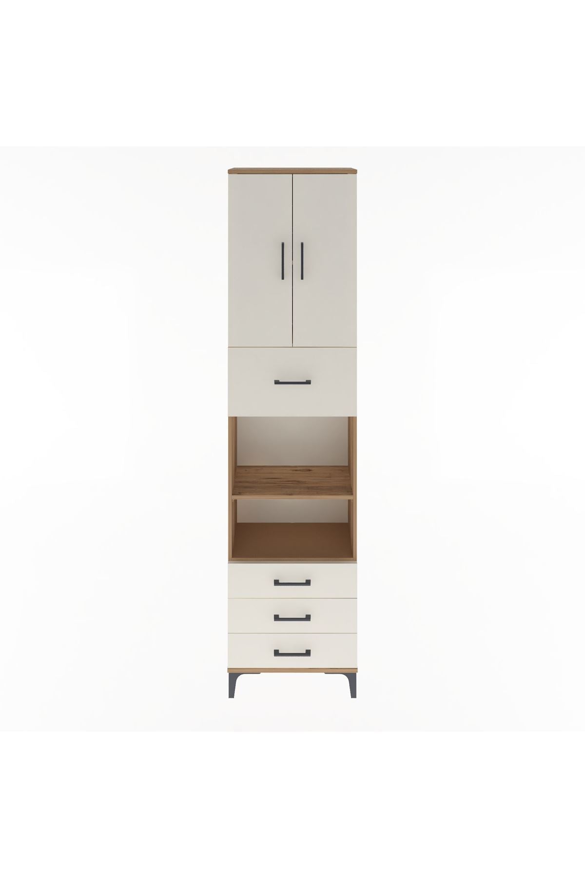 Arges Dolap 4 Raflı 4 Çekmeceli 2 Kapaklı 60x30x243 Çam-Aytaşı