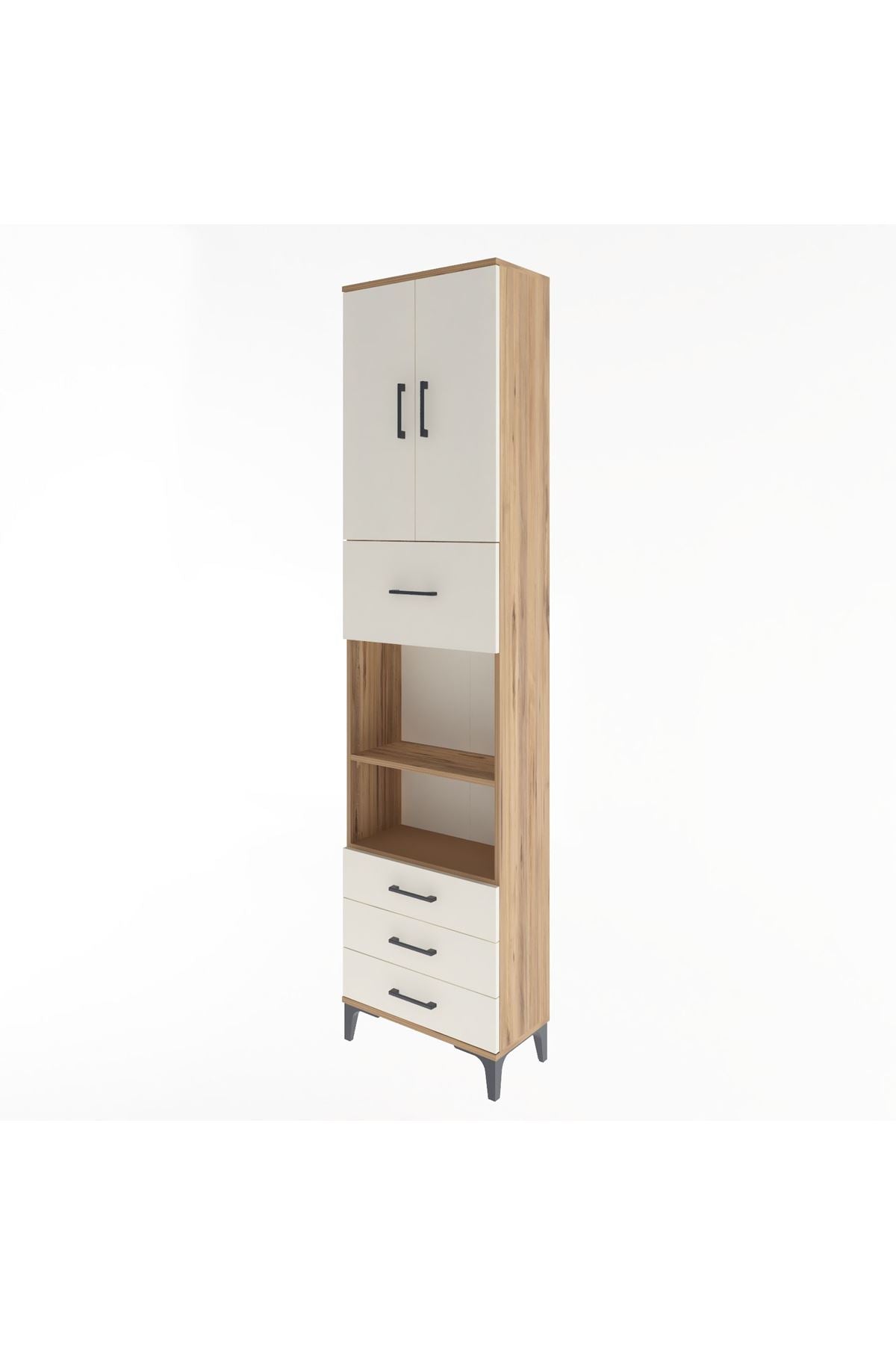 Arges Dolap 4 Raflı 4 Çekmeceli 2 Kapaklı 60x30x243 Çam-Aytaşı