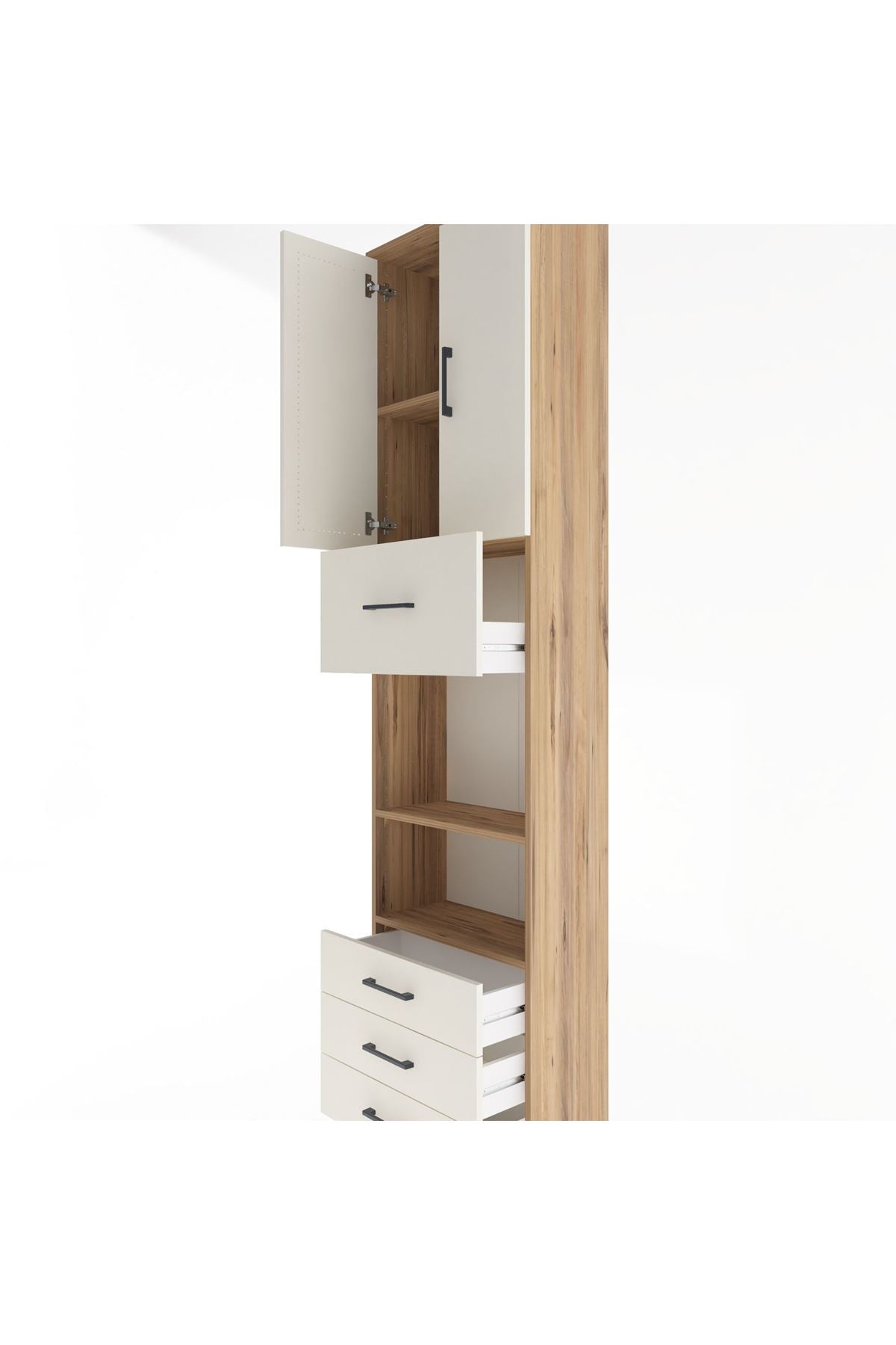 Arges Dolap 4 Raflı 4 Çekmeceli 2 Kapaklı 60x30x243 Çam-Aytaşı