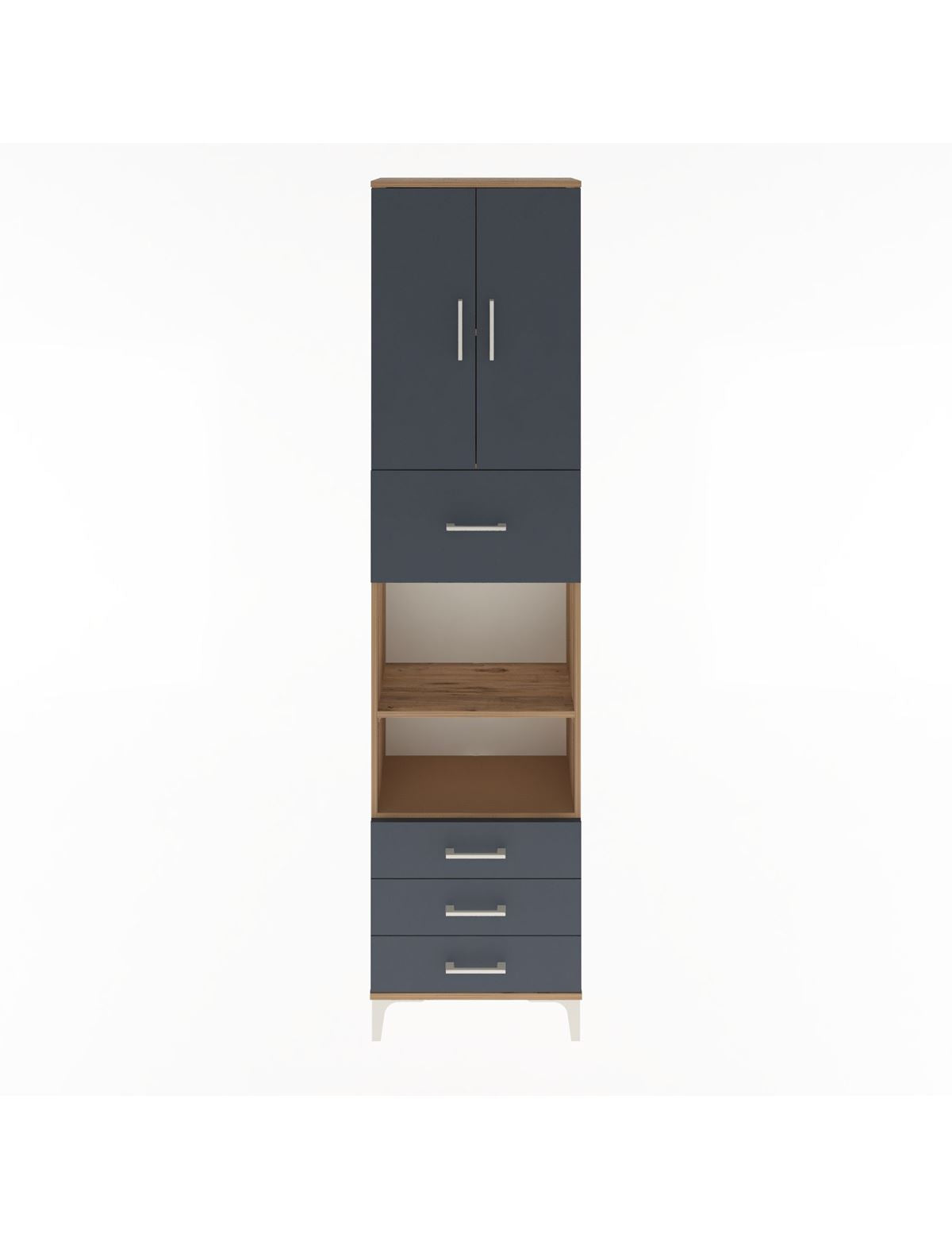 Arges Dolap 4 Raflı 4 Çekmeceli 2 Kapaklı 60x30x243 Çam-Antrasit