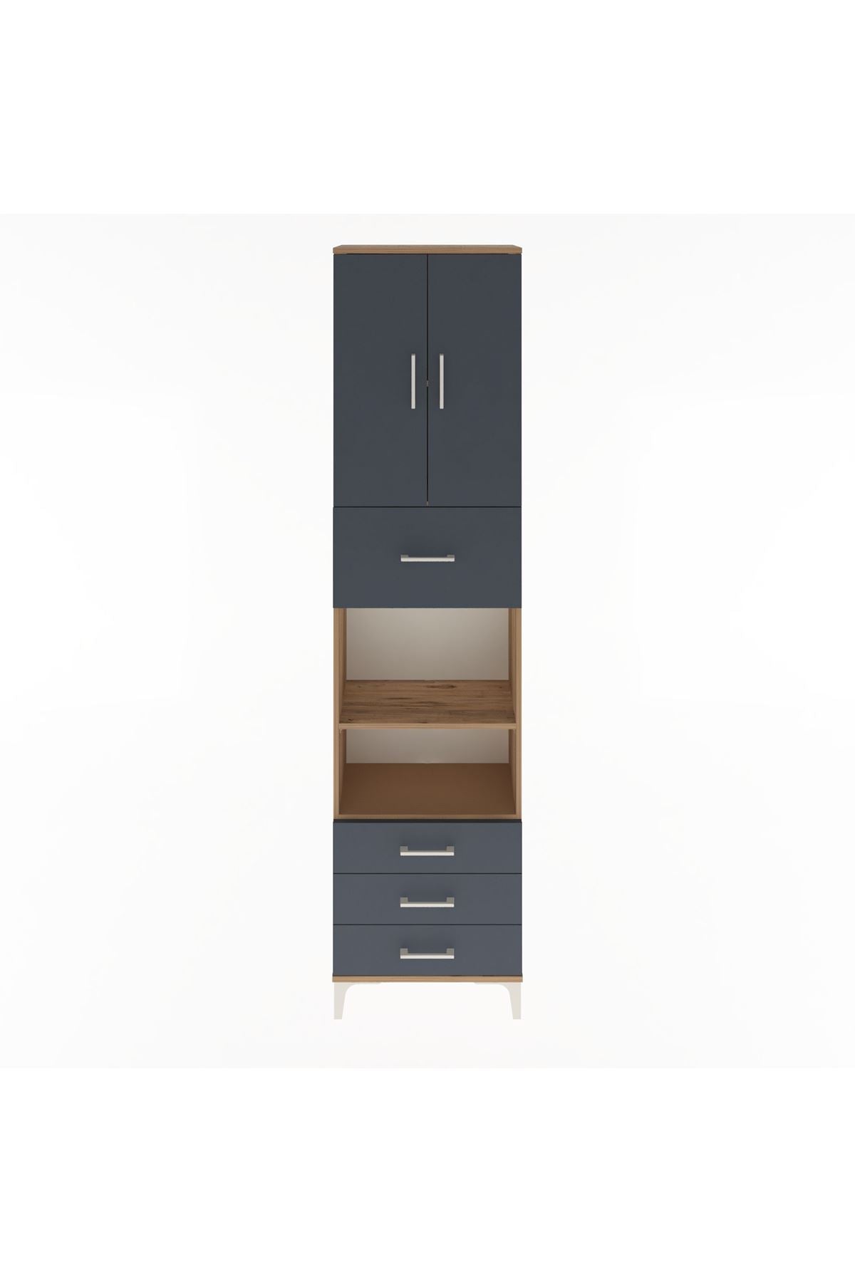 Arges Dolap 4 Raflı 4 Çekmeceli 2 Kapaklı 60x30x243 Çam-Antrasit