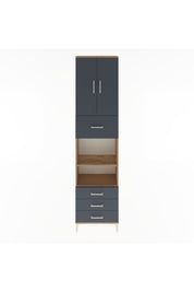Arges Dolap 4 Raflı 4 Çekmeceli 2 Kapaklı 60x30x243 Çam-Antrasit