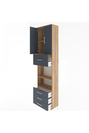 Arges Dolap 4 Raflı 4 Çekmeceli 2 Kapaklı 60x30x243 Çam-Antrasit