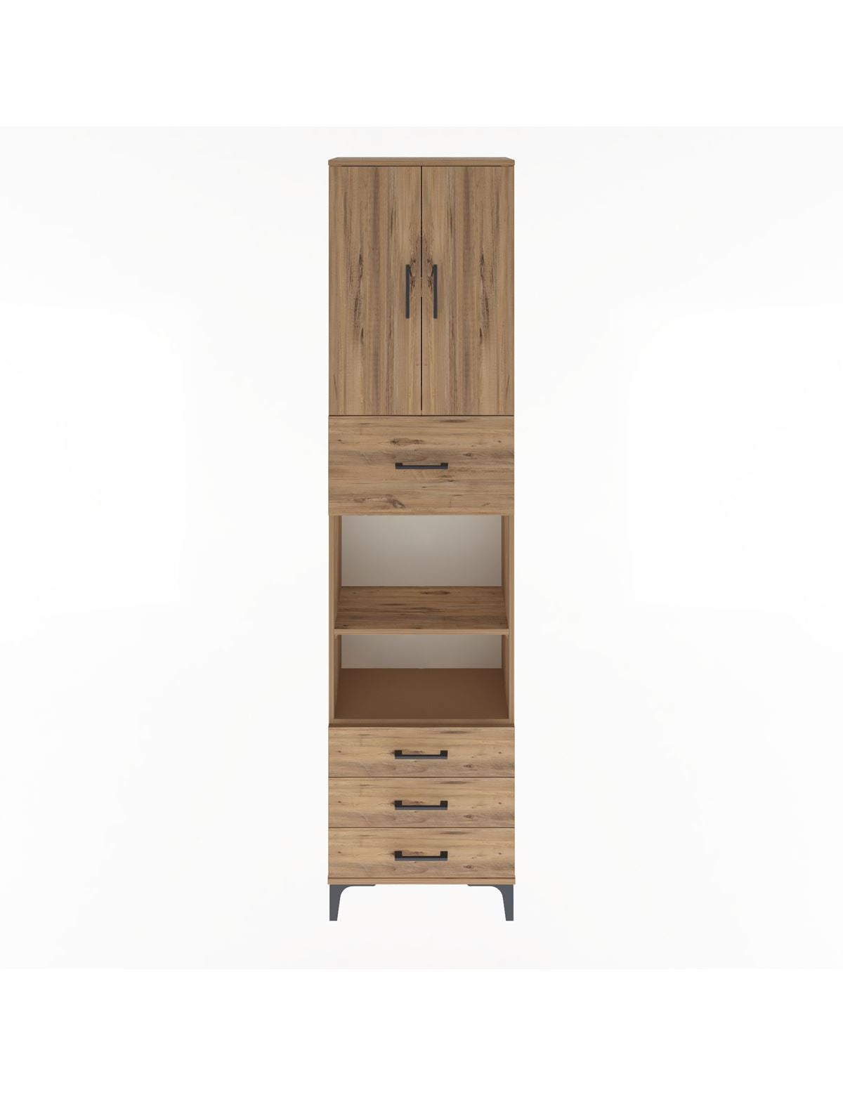 Arges Dolap 4 Raflı 4 Çekmeceli 2 Kapaklı 60x30x243 Çam-Çam