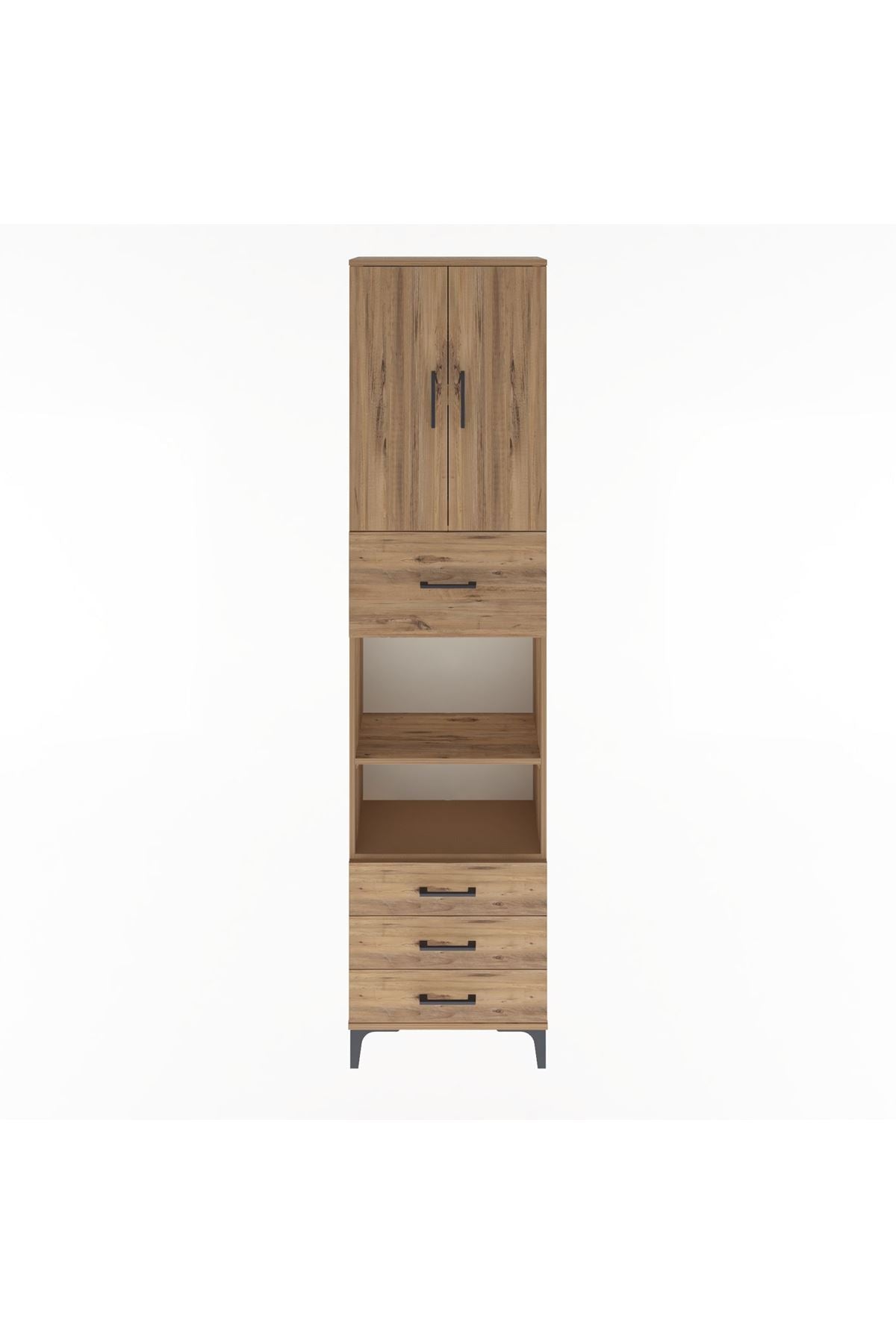 Arges Dolap 4 Raflı 4 Çekmeceli 2 Kapaklı 60x30x243 Çam-Çam