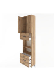 Arges Dolap 4 Raflı 4 Çekmeceli 2 Kapaklı 60x30x243 Çam-Çam