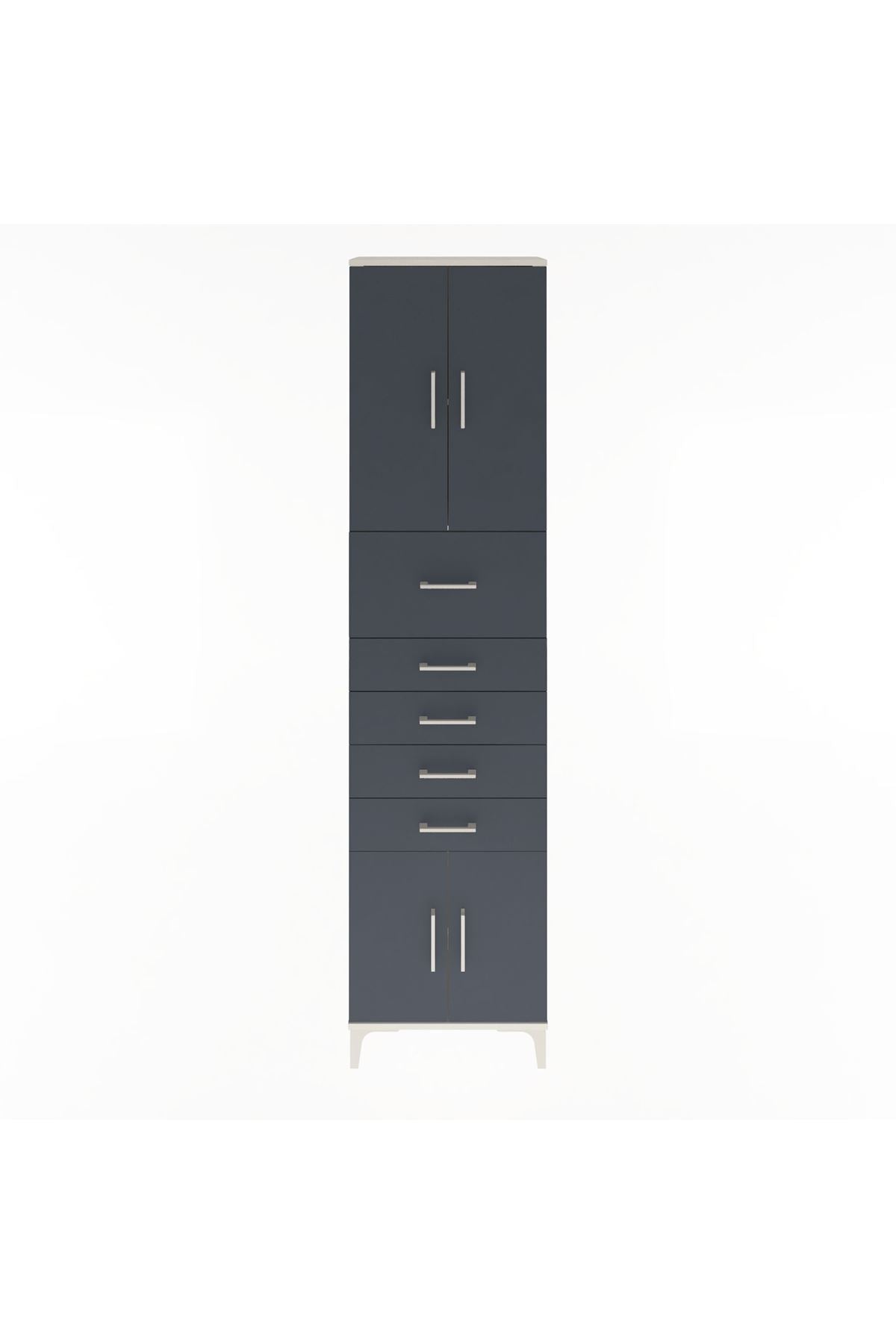 Arges Dolap 3 Raflı 5 Çekmeceli 4 Kapaklı 60x30x243 Aytaşı-Antrasit