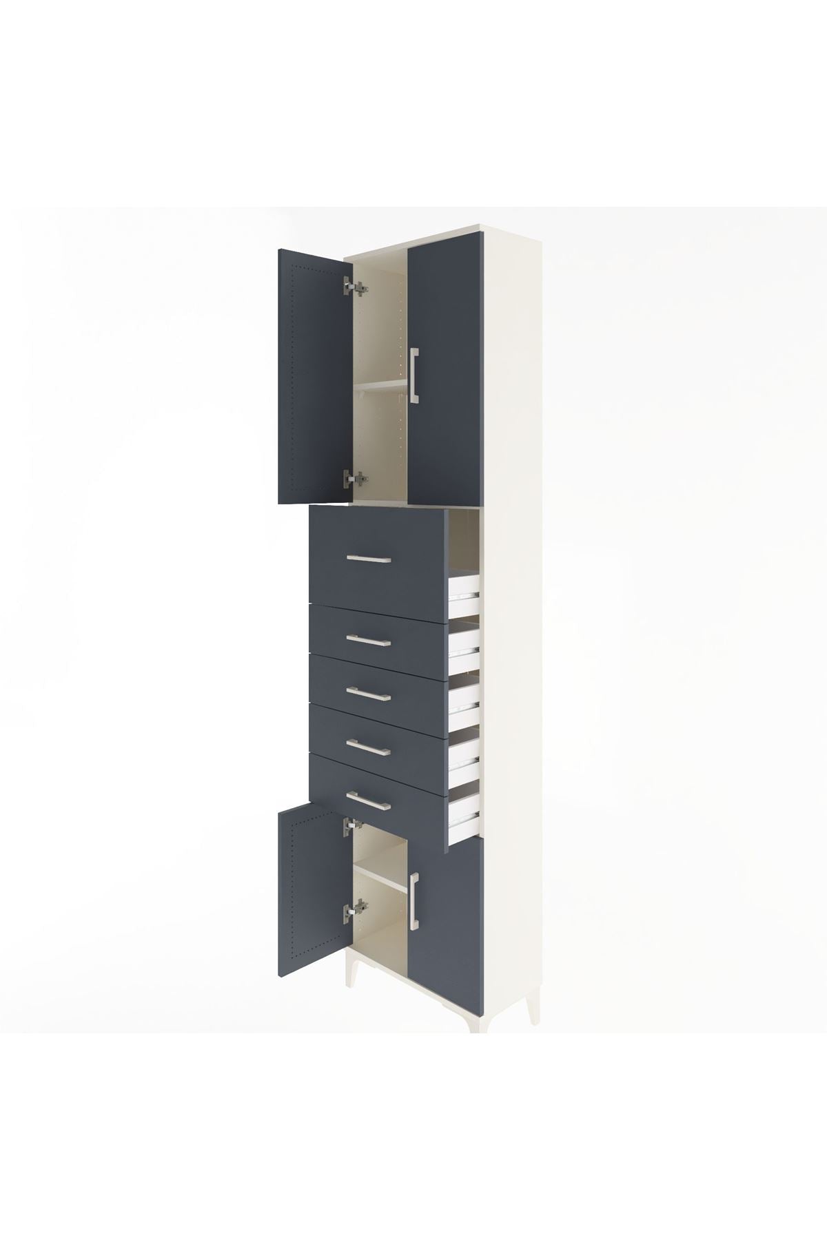 Arges Dolap 3 Raflı 5 Çekmeceli 4 Kapaklı 60x30x243 Aytaşı-Antrasit