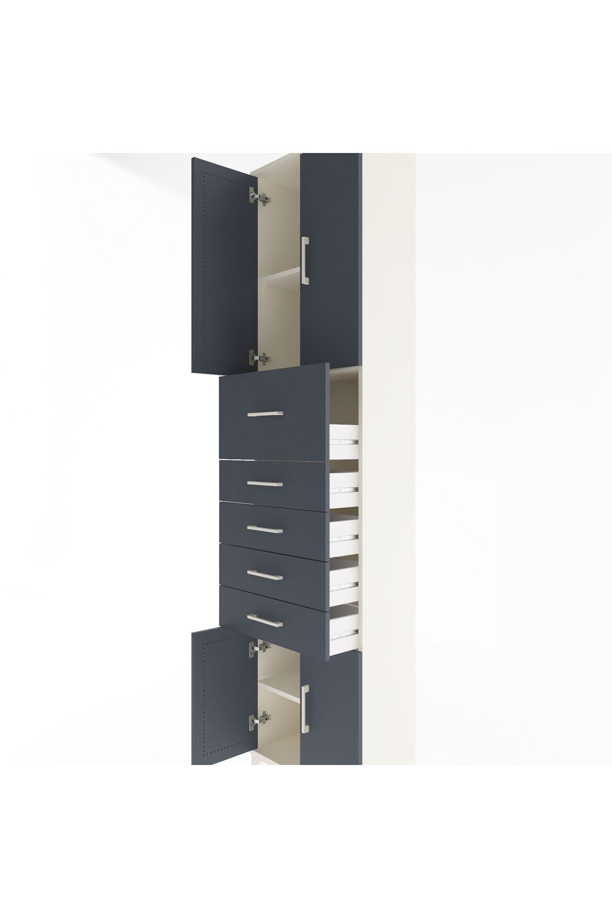 Arges Dolap 3 Raflı 5 Çekmeceli 4 Kapaklı 60x30x243 Aytaşı-Antrasit