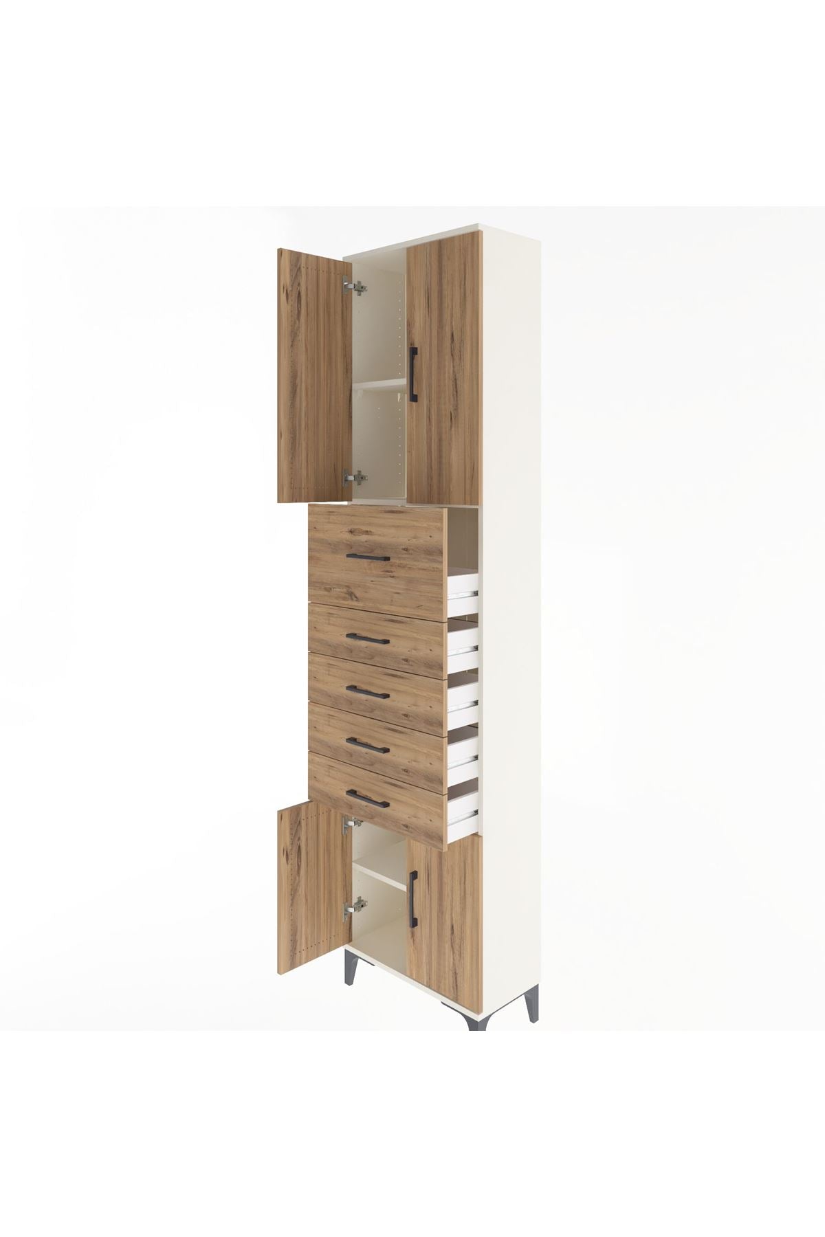 Arges Dolap 3 Raflı 5 Çekmeceli 4 Kapaklı 60x30x243 Aytaşı-Çam