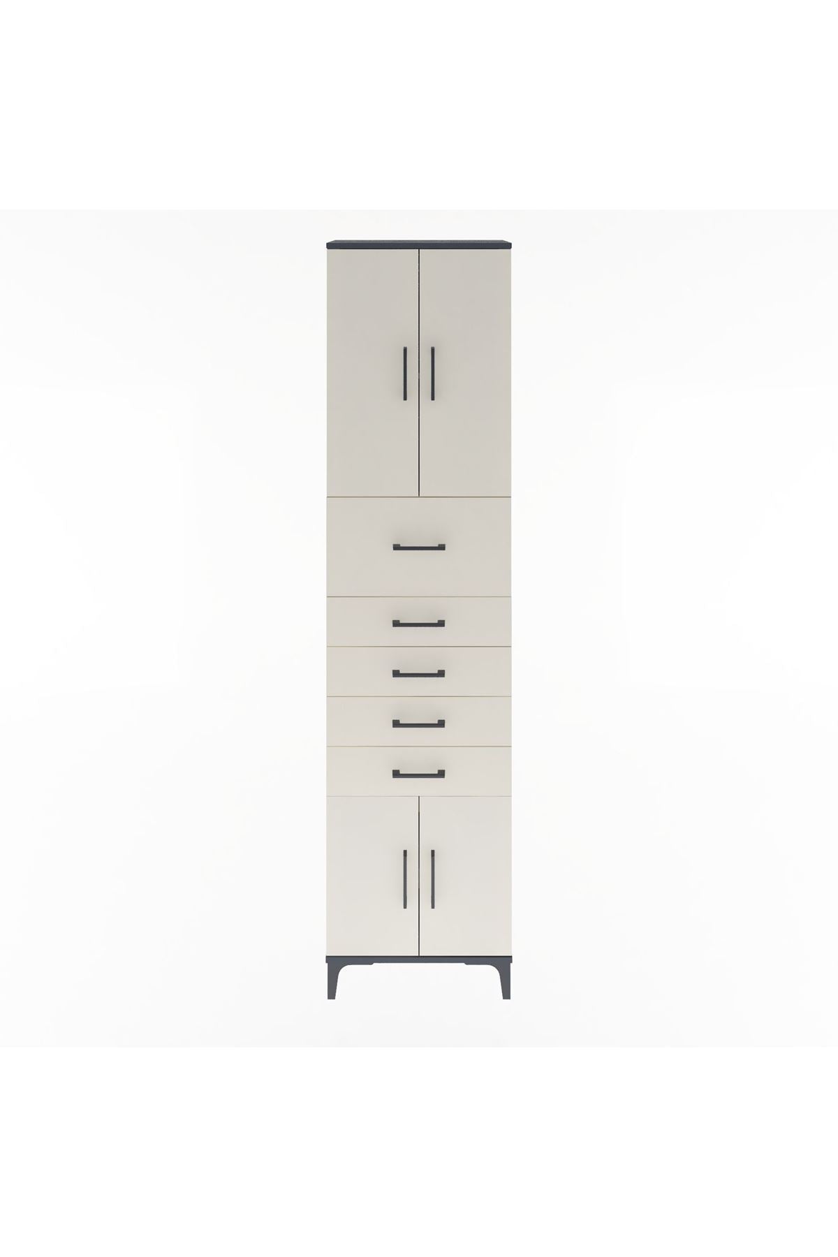 Arges Dolap 3 Raflı 5 Çekmeceli 4 Kapaklı 60x30x243 Antrasit-Aytaşı