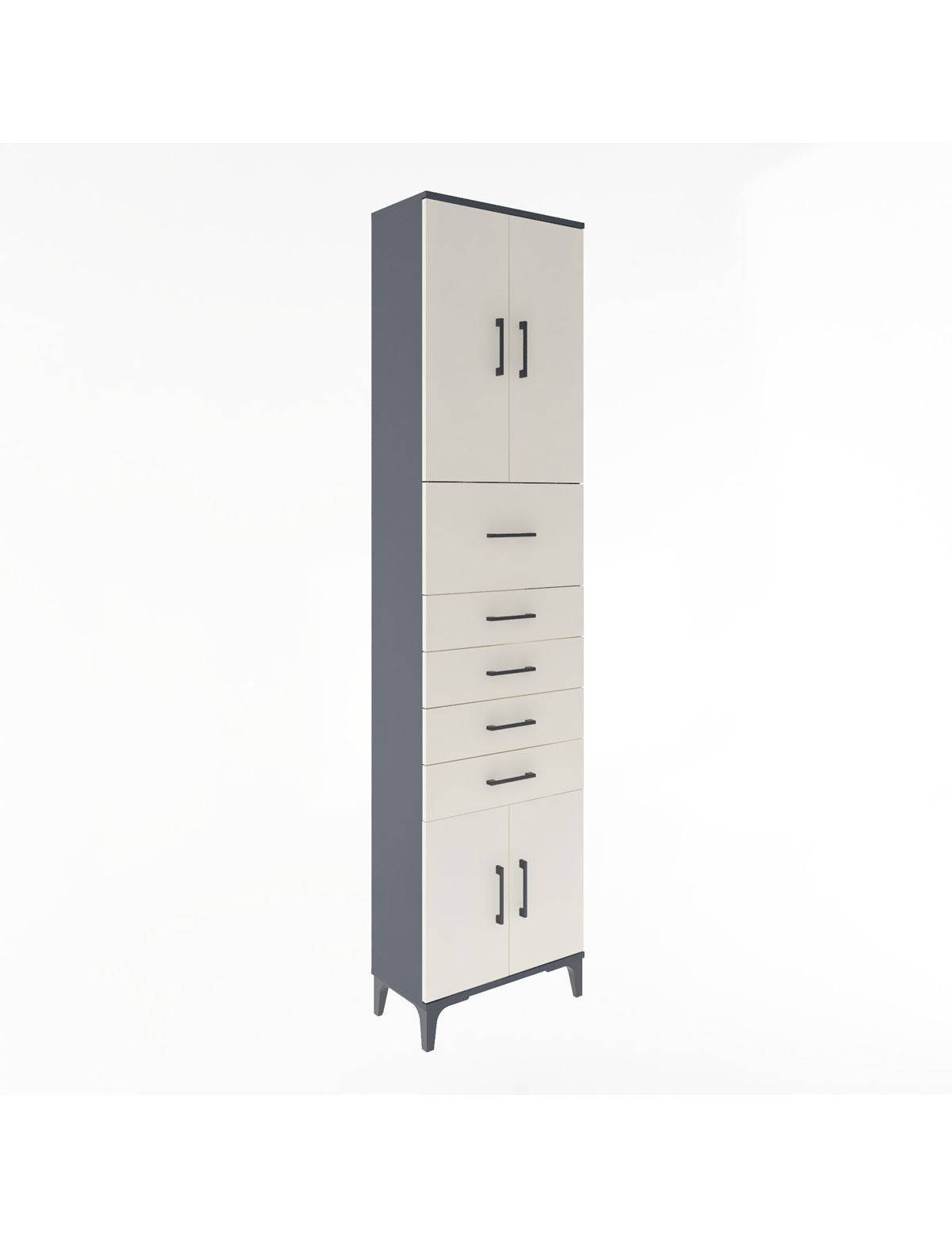 Arges Dolap 3 Raflı 5 Çekmeceli 4 Kapaklı 60x30x243 Antrasit-Aytaşı