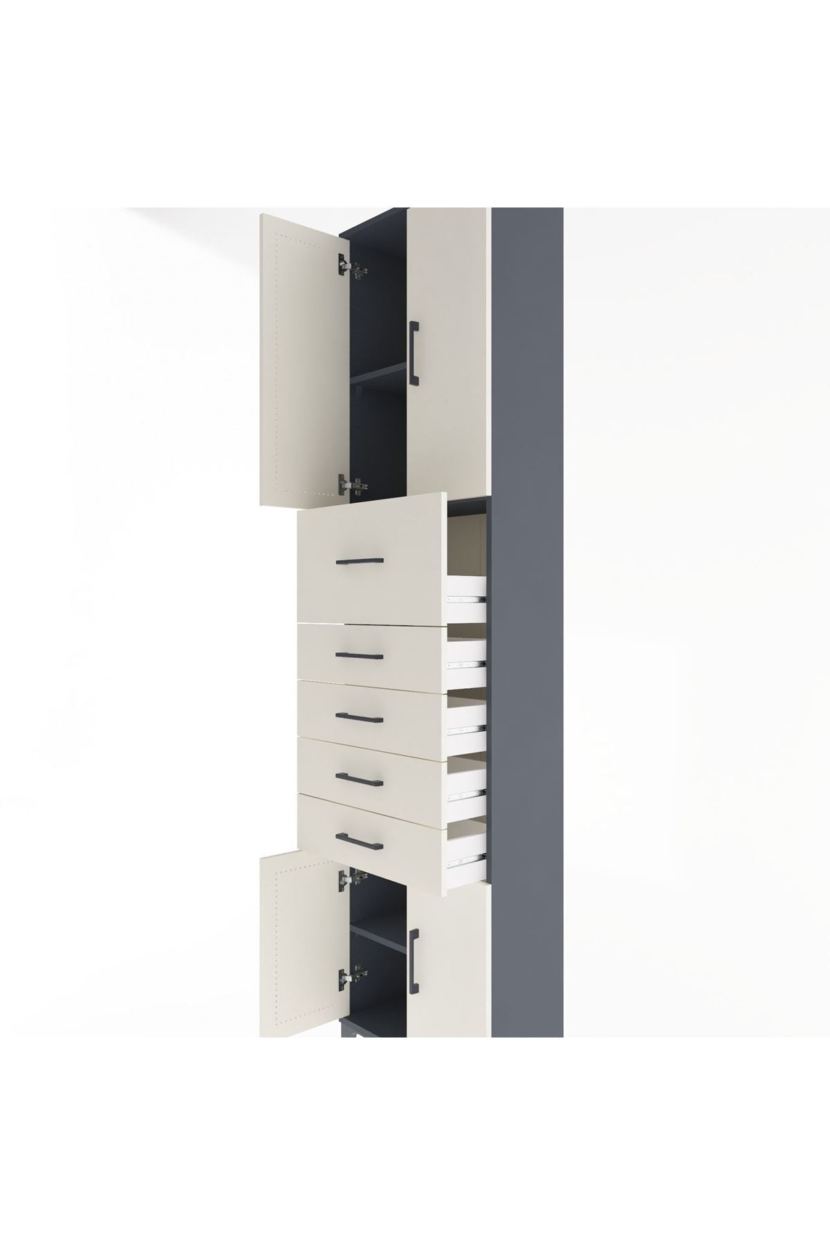 Arges Dolap 3 Raflı 5 Çekmeceli 4 Kapaklı 60x30x243 Antrasit-Aytaşı