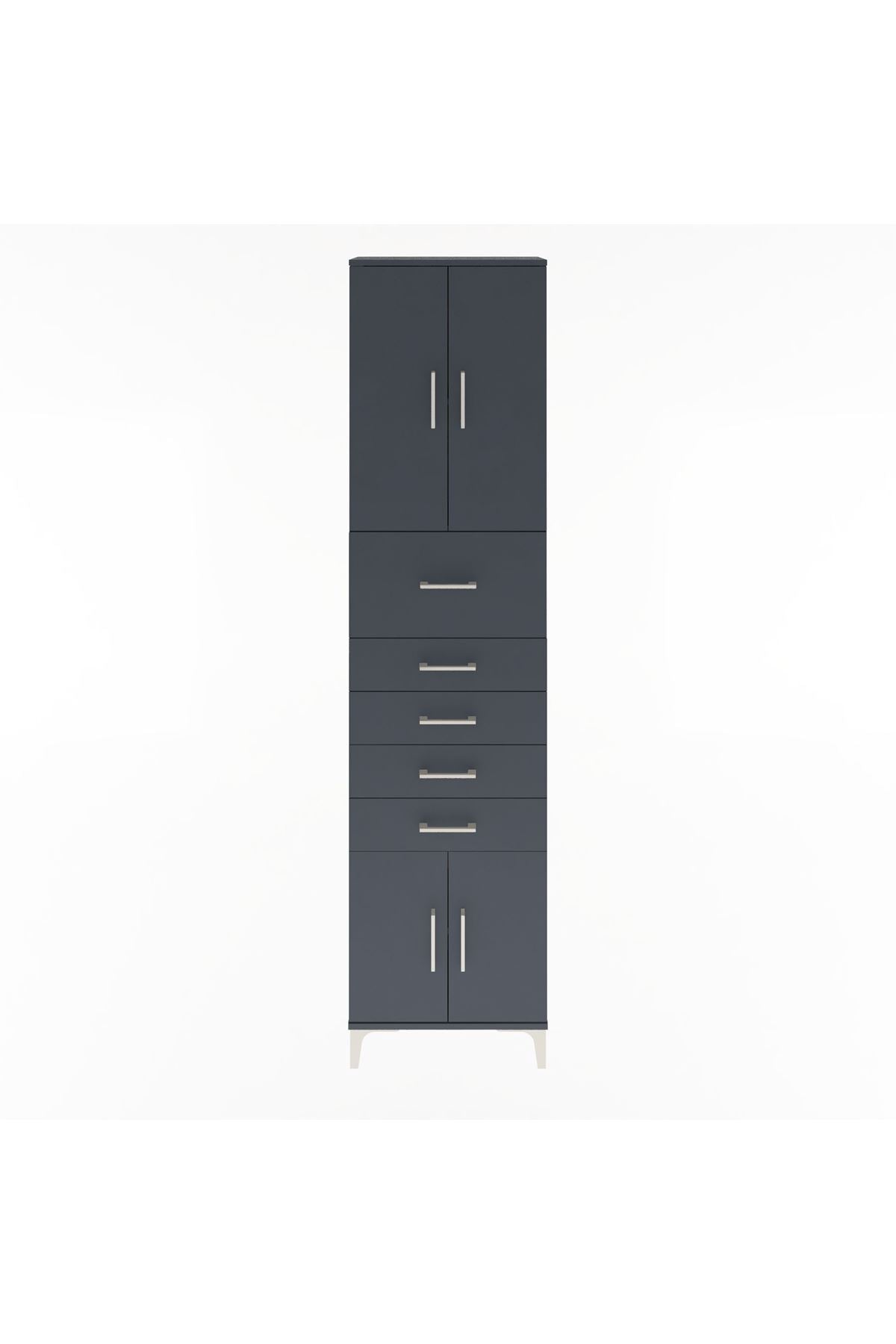 Arges Dolap 3 Raflı 5 Çekmeceli 4 Kapaklı 60x30x243 Antrasit-Antrasit