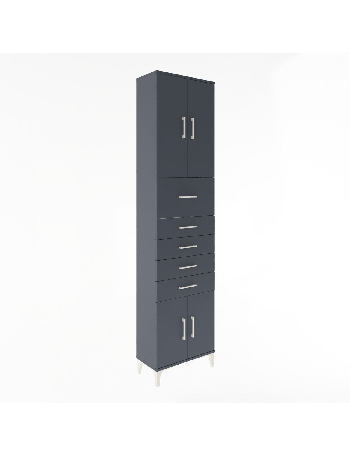 Arges Dolap 3 Raflı 5 Çekmeceli 4 Kapaklı 60x30x243 Antrasit-Antrasit