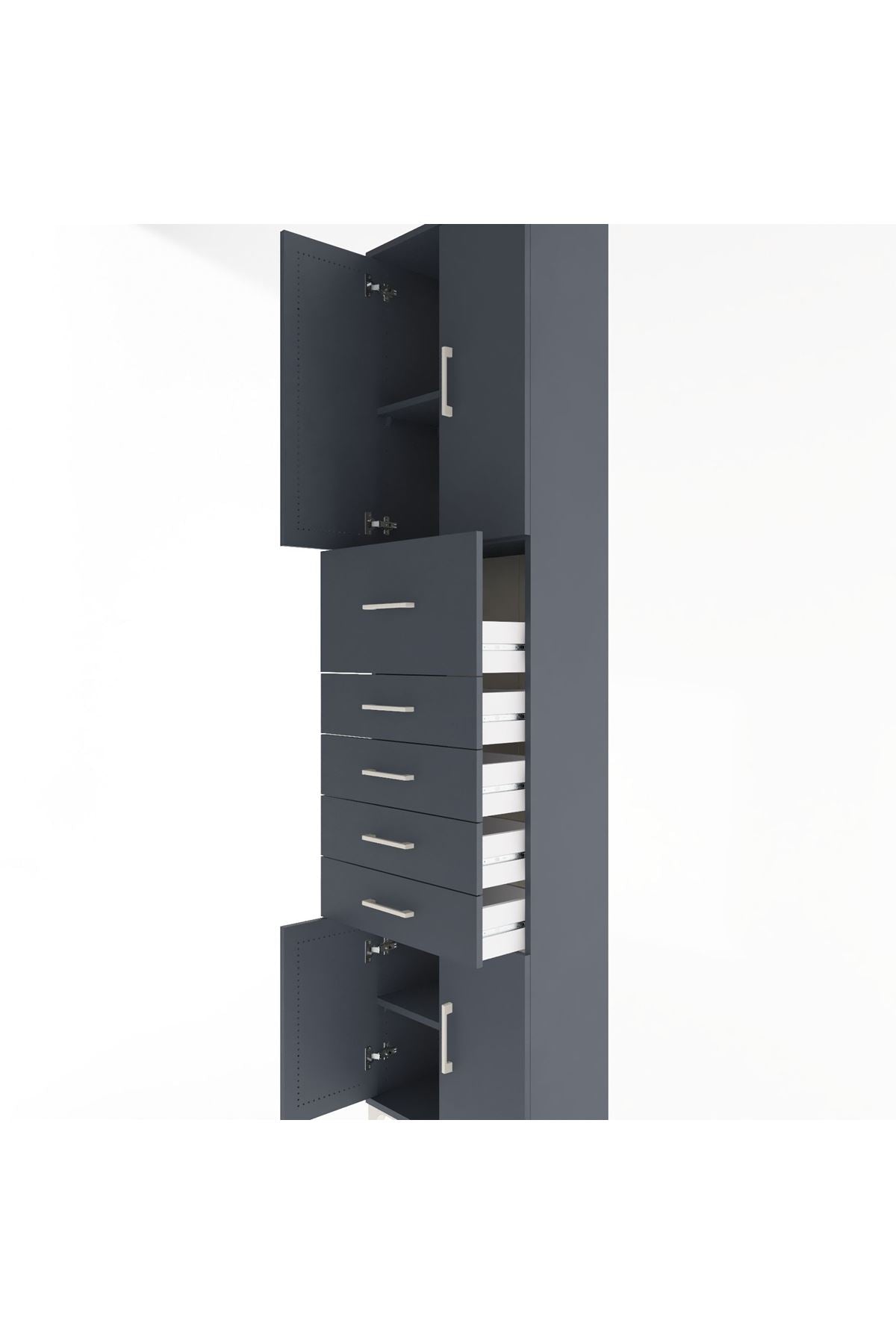 Arges Dolap 3 Raflı 5 Çekmeceli 4 Kapaklı 60x30x243 Antrasit-Antrasit