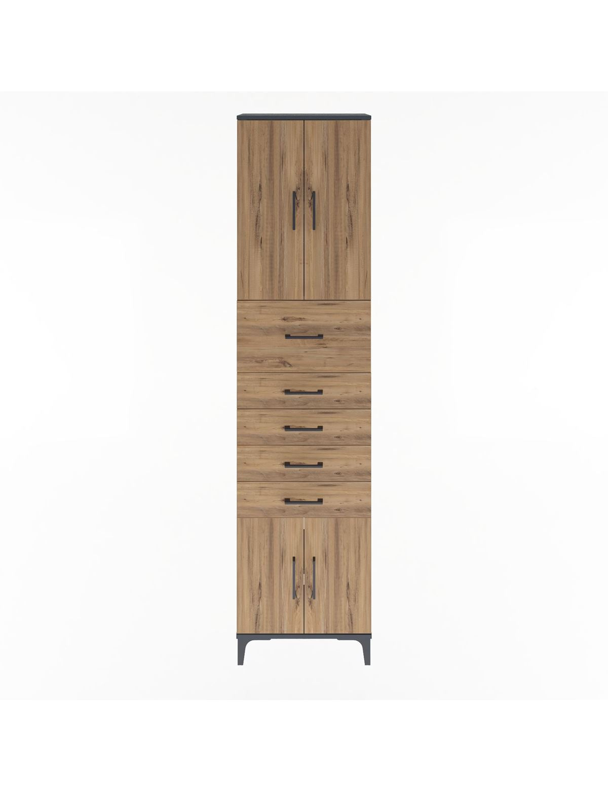 Arges Dolap 3 Raflı 5 Çekmeceli 4 Kapaklı 60x30x243 Antrasit-Çam